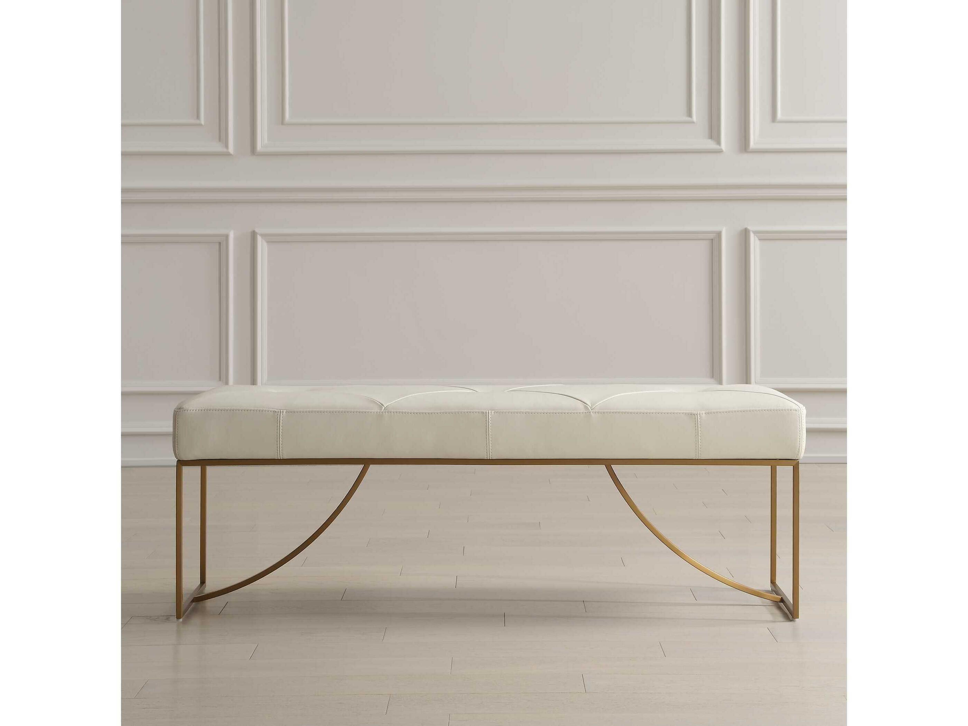 Uttermost Swale Ivory White Faux Leather Accent Bench