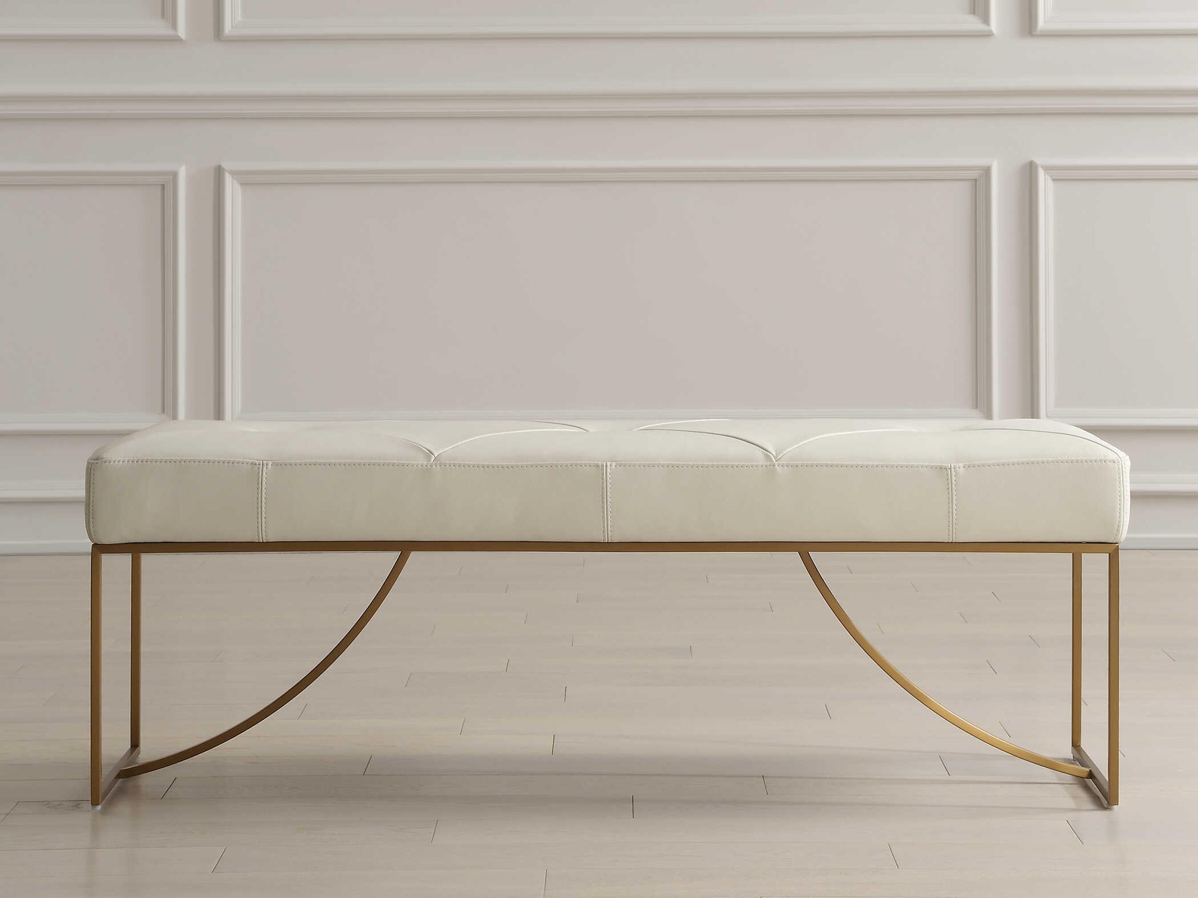 Uttermost Swale Ivory White Faux Leather Accent Bench