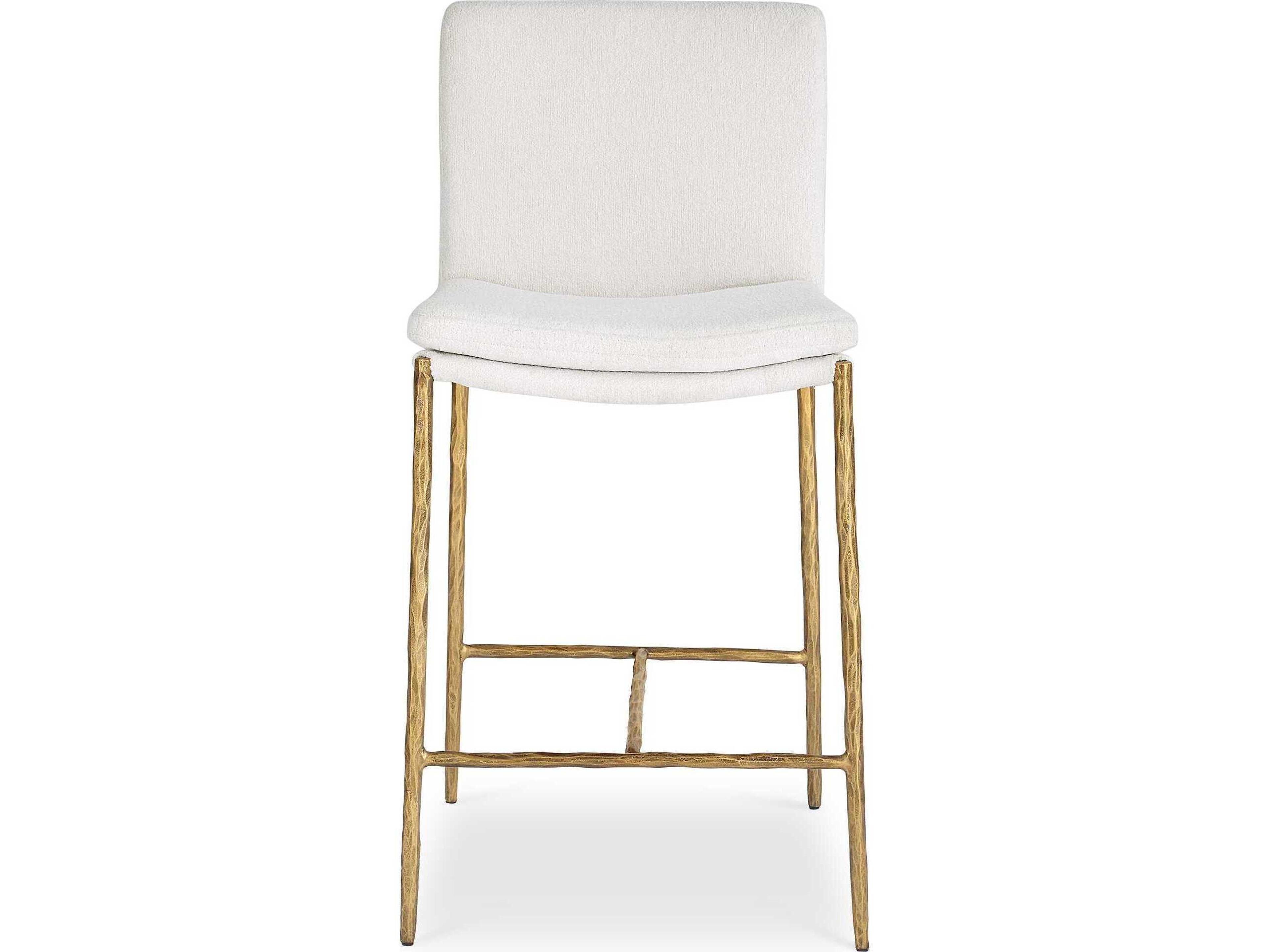 Ascend White Aged Gold Upholstered Plywood Counter Stool