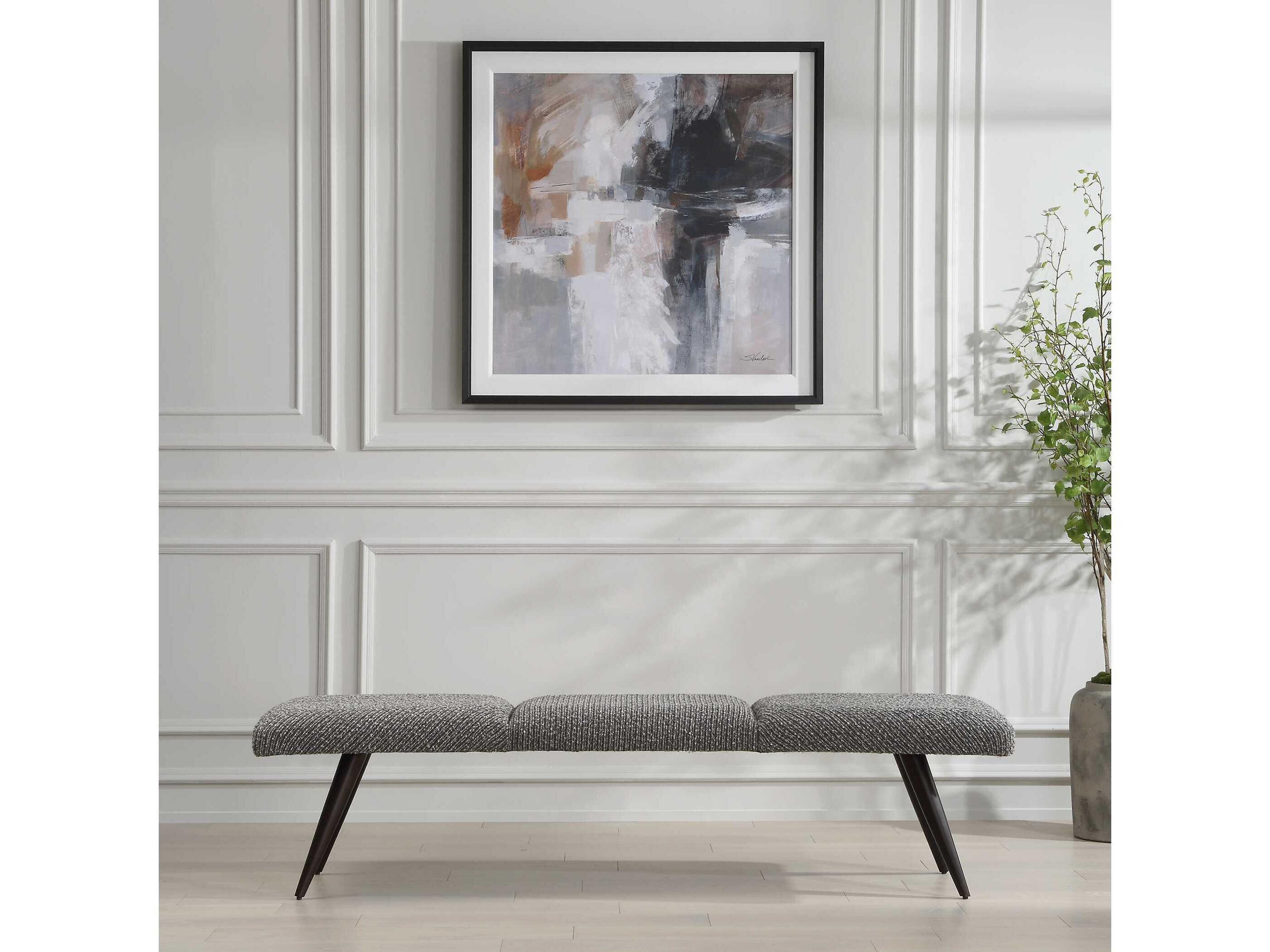 Uttermost Bowtie Charcoal Slate Gray Upholstered Accent Bench