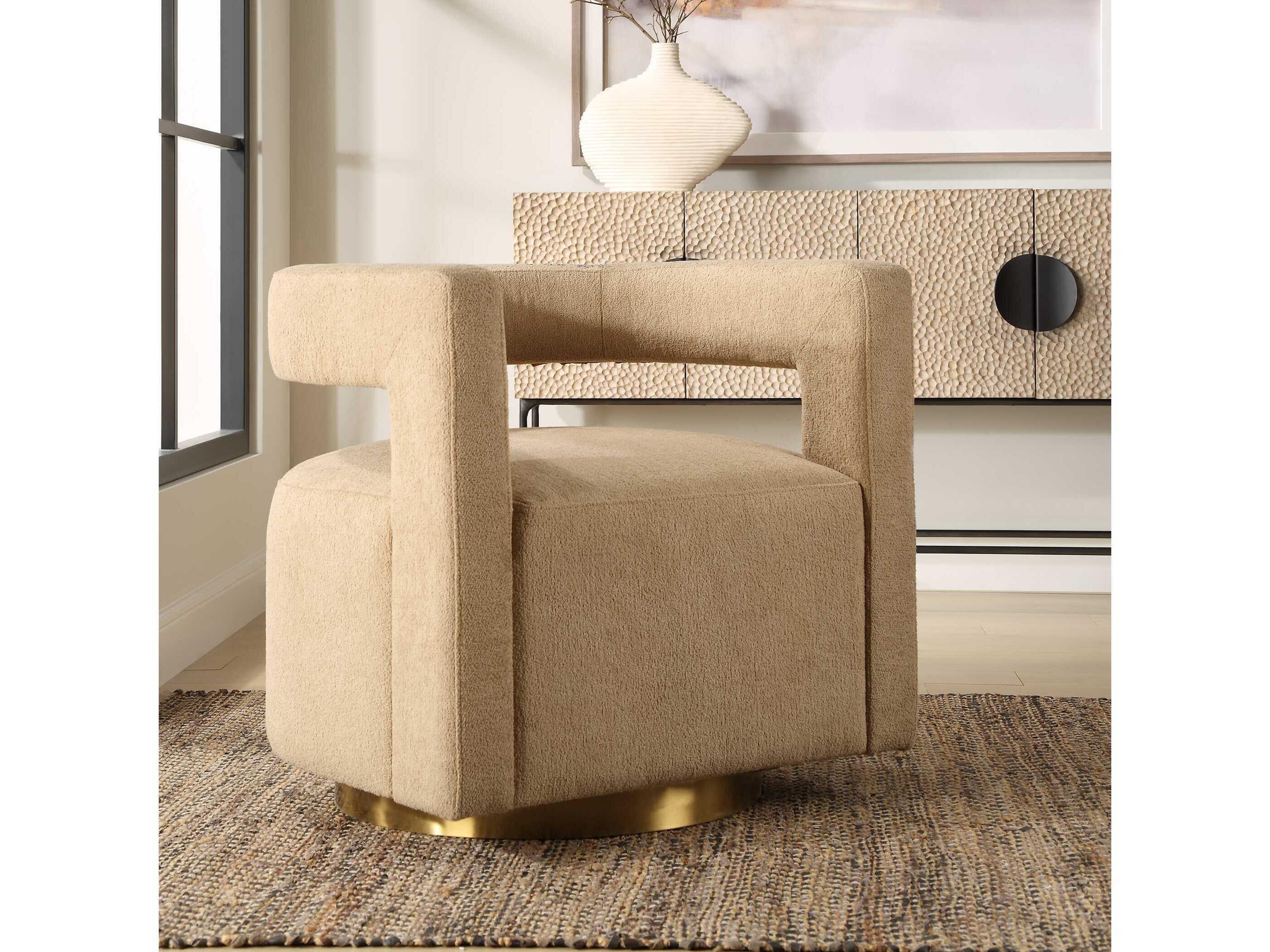 Uttermost Grounded Swivel Tan Fabric Accent Chair