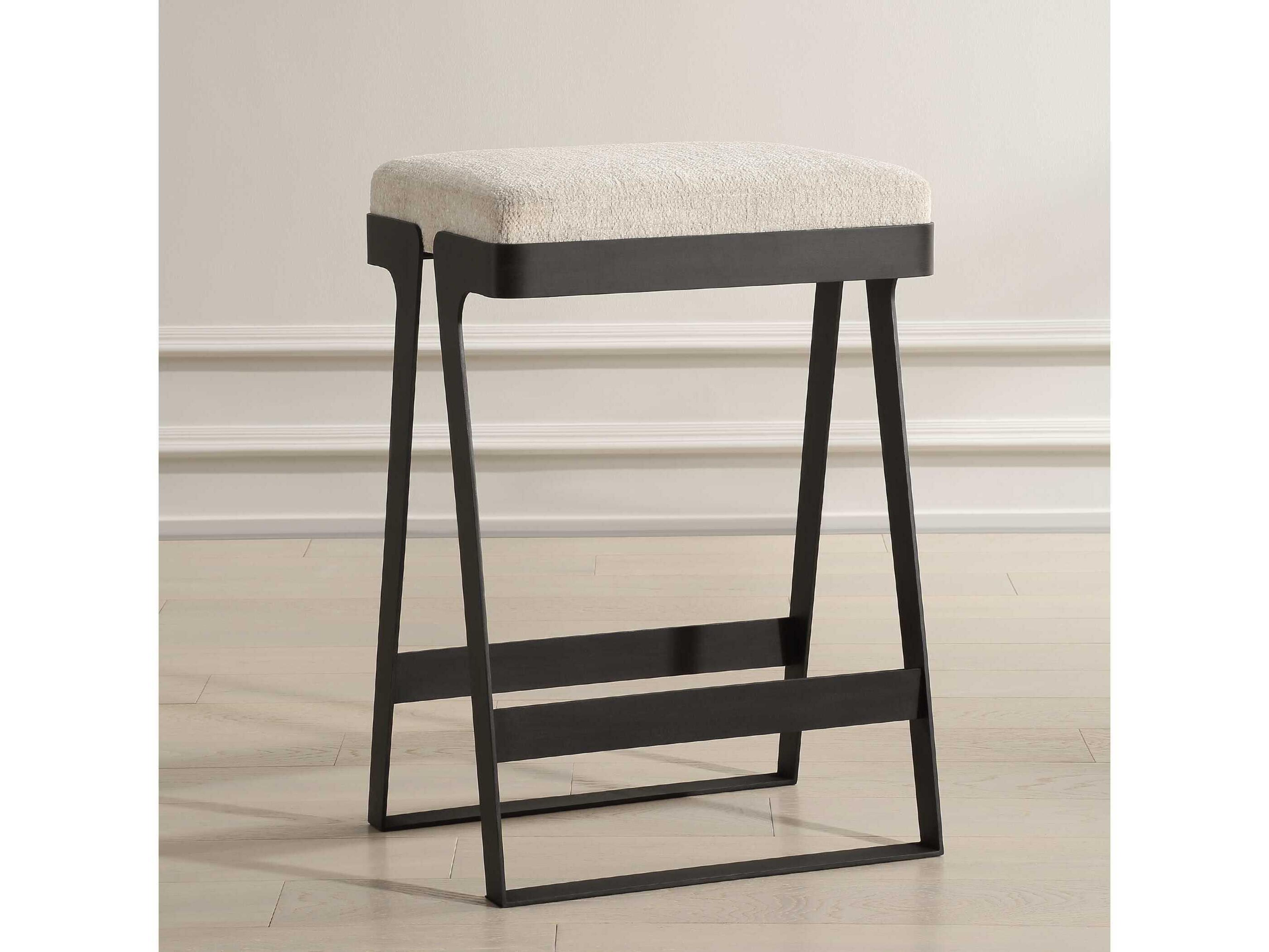Uttermost Hover Ivory Aged Black Upholstered Counter Stool