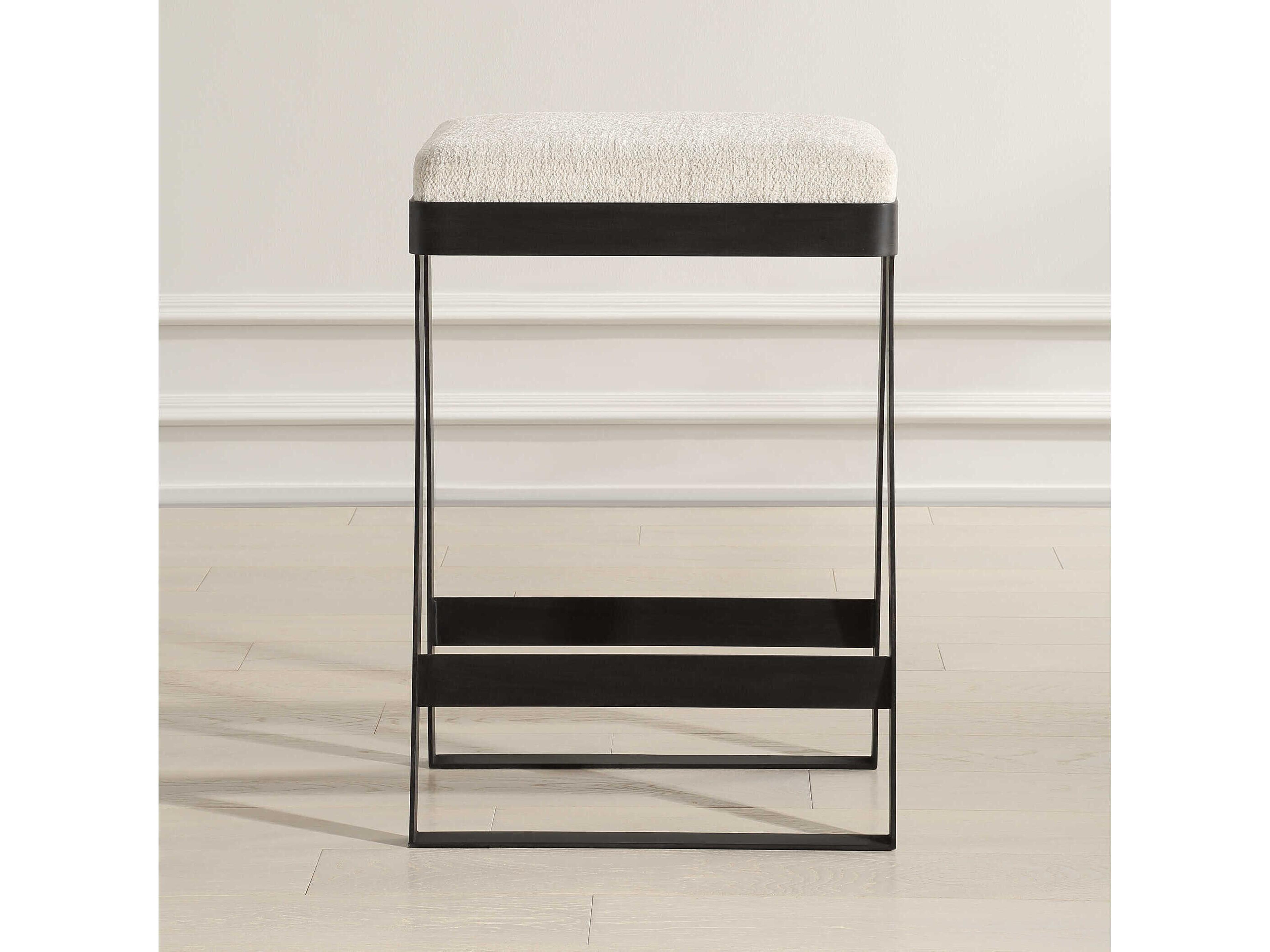 Uttermost Hover Ivory Aged Black Upholstered Counter Stool