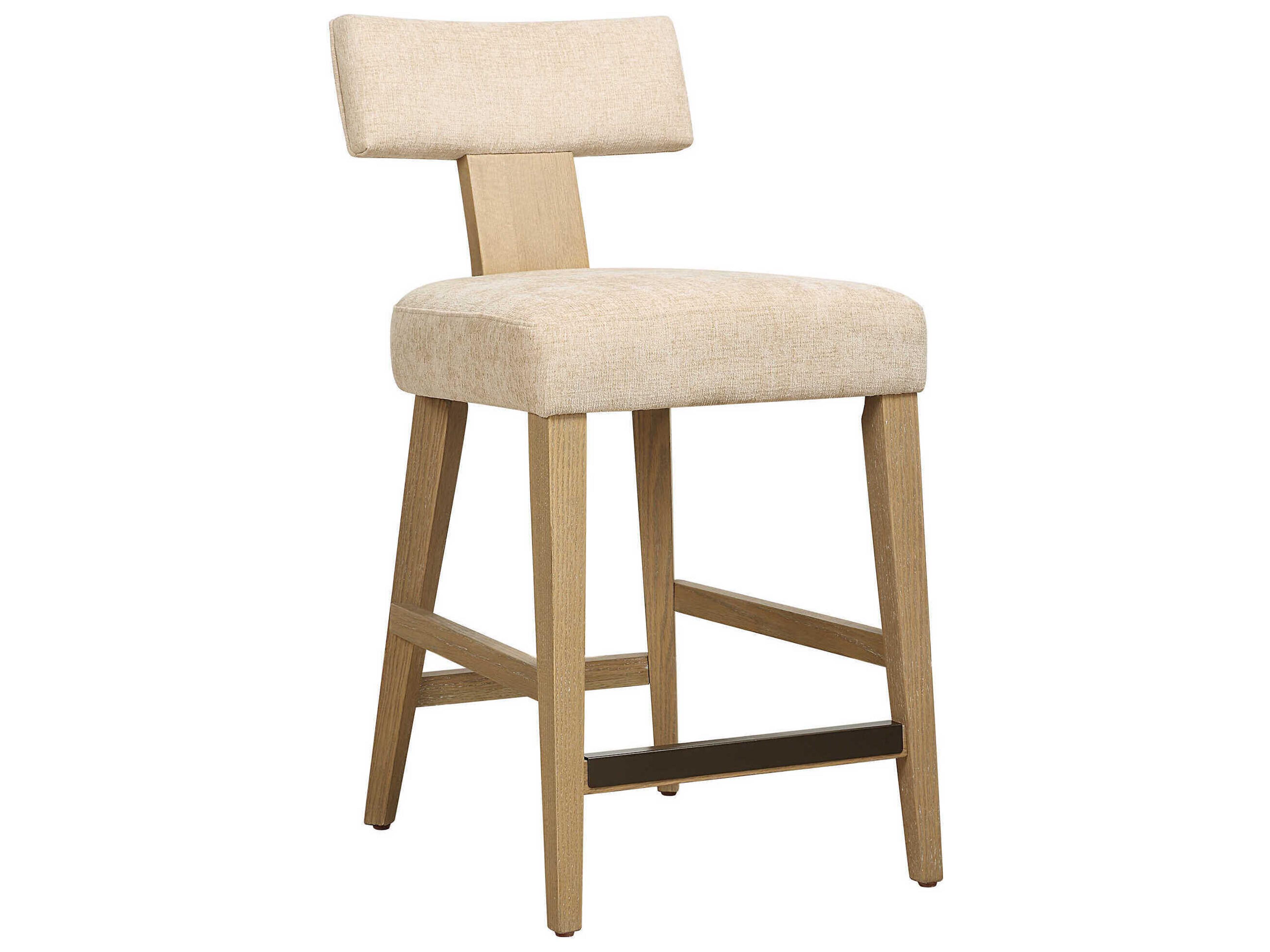 Elysian Sand Upholstered Oak Wood Counter Stool