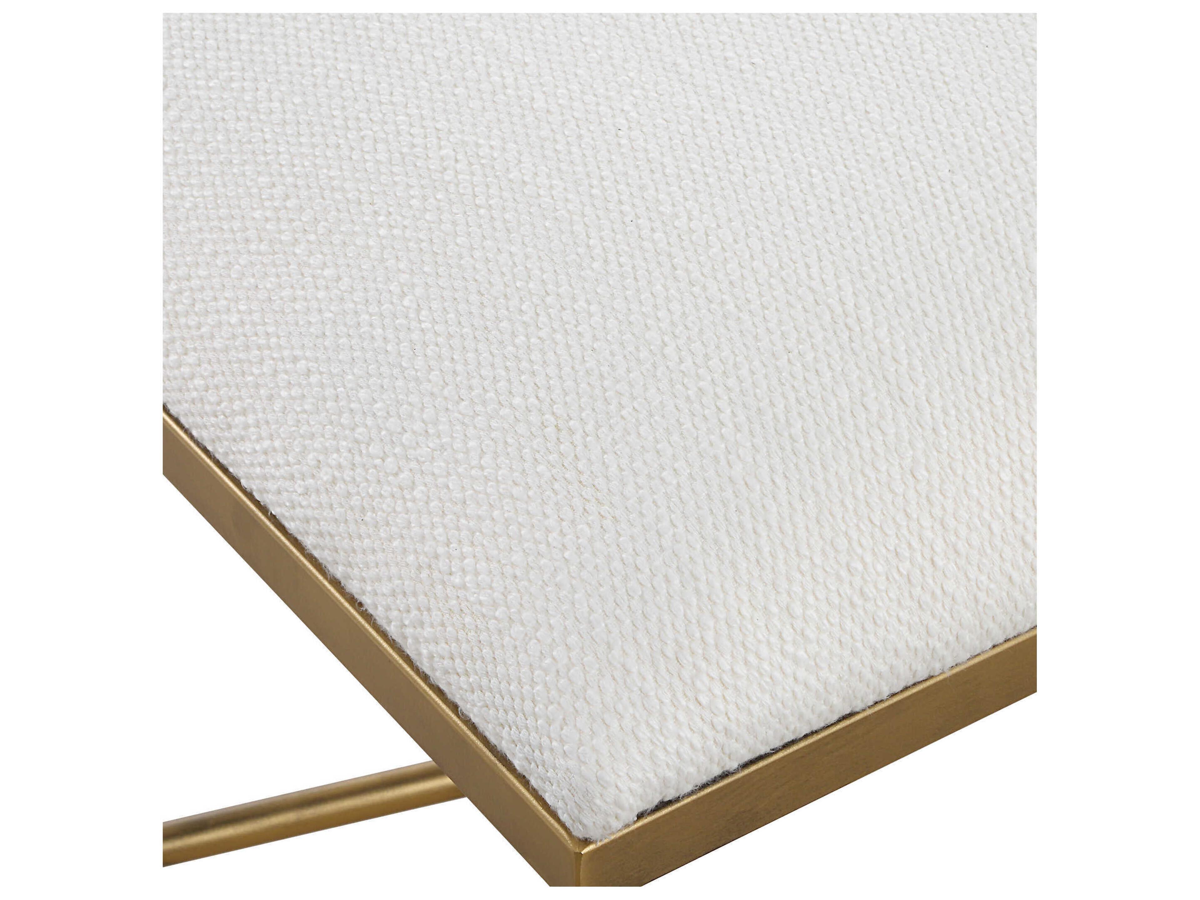 Uttermost Avenham White Antique Gold Upholstered Accent Bench