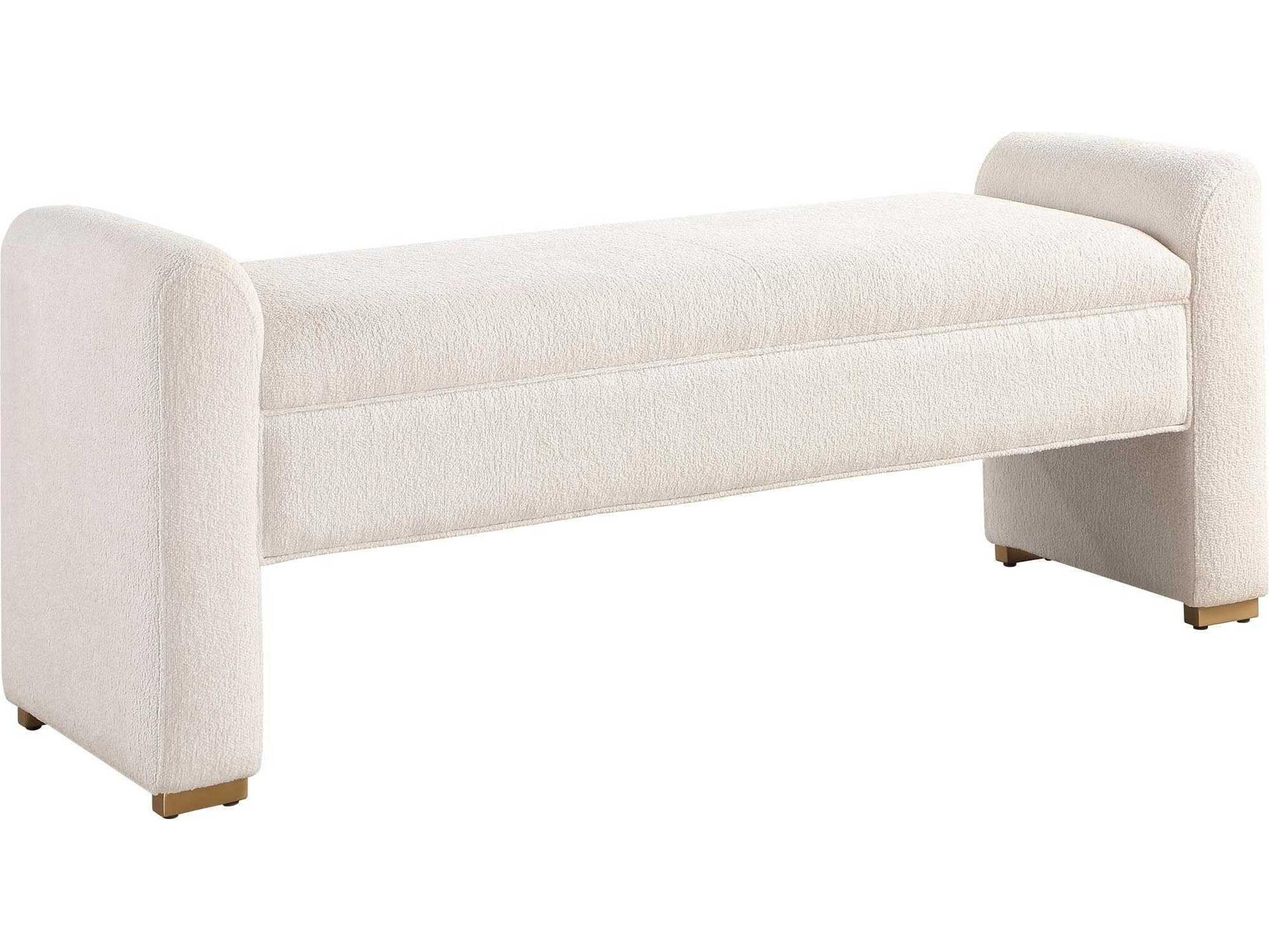 Caliste Ivory Brushed Brass Beige Upholstered Accent Bench
