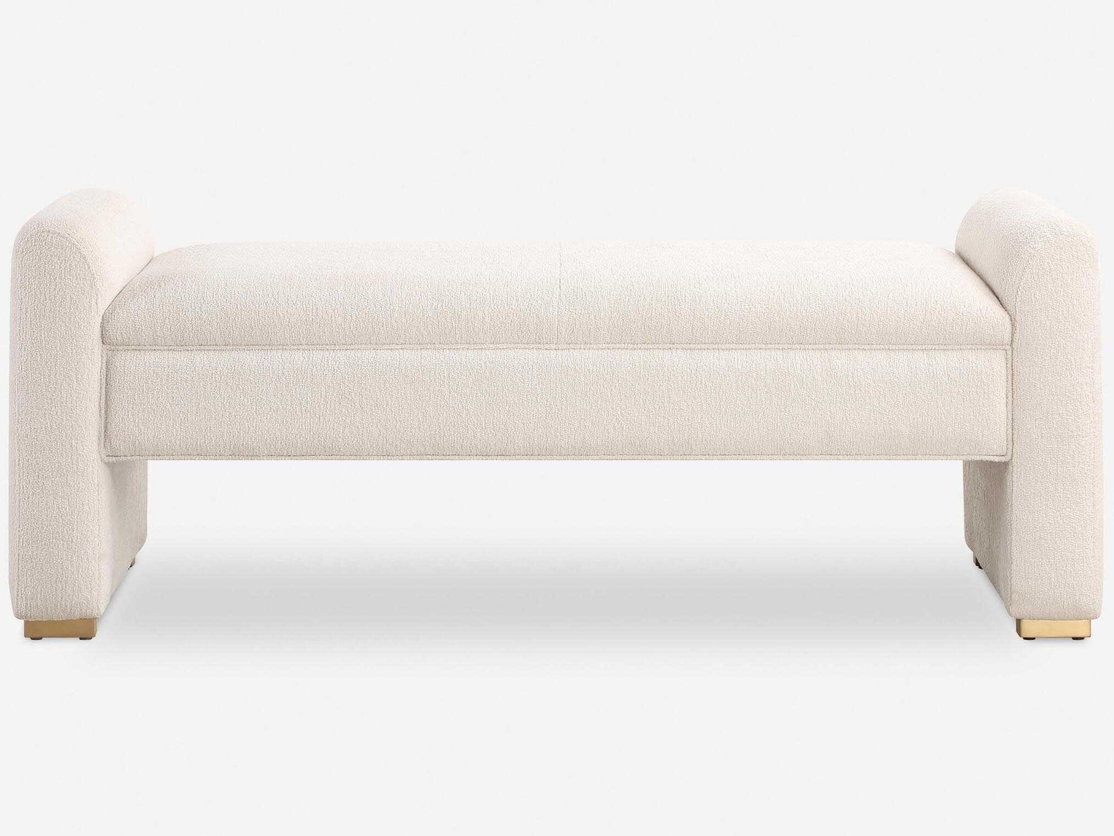 Uttermost Caliste Ivory Brushed Brass Beige Upholstered Accent Bench