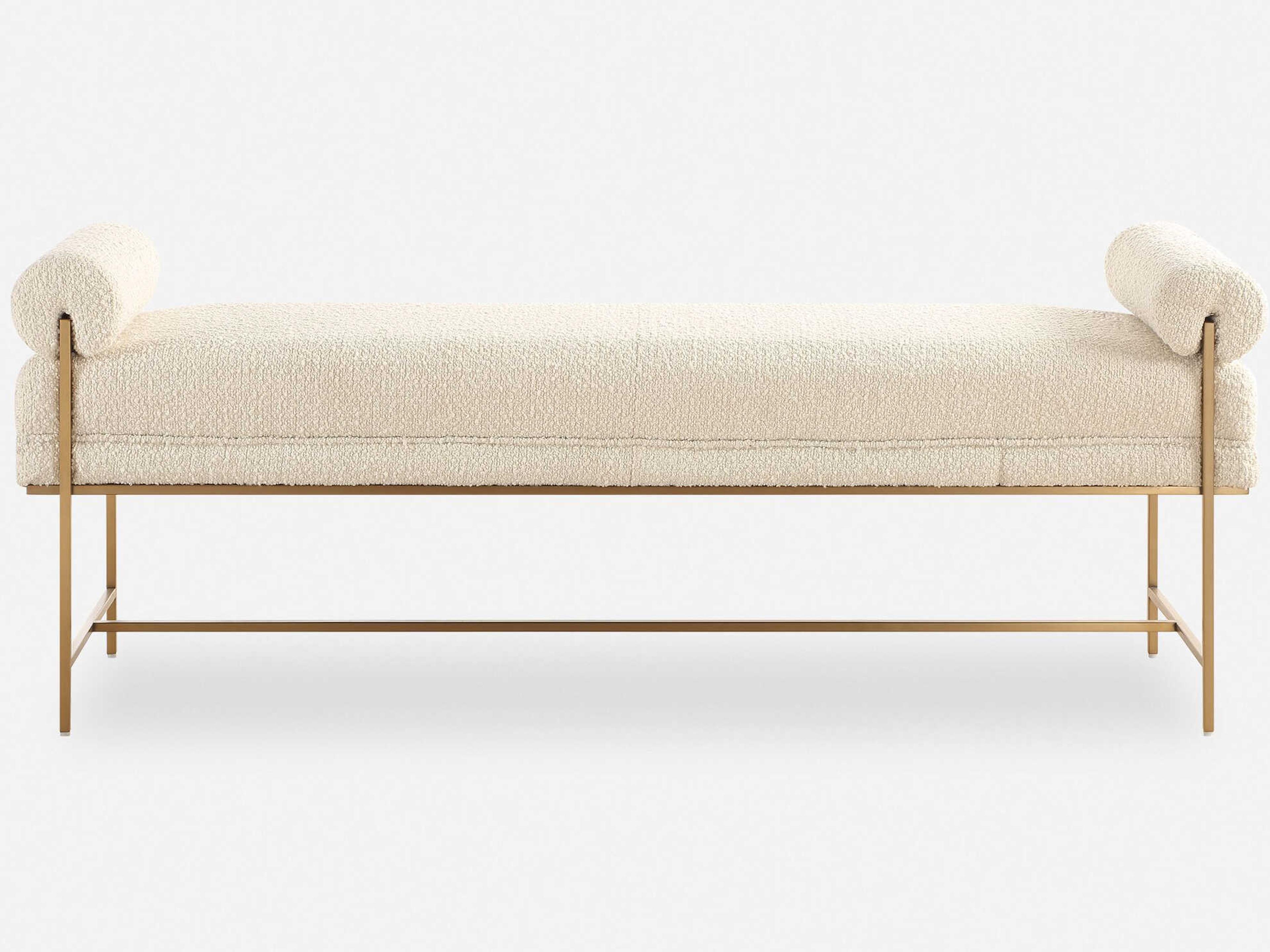 Uttermost Bolster Pearl White Brushed Brass Beige Upholstered Accent Bench