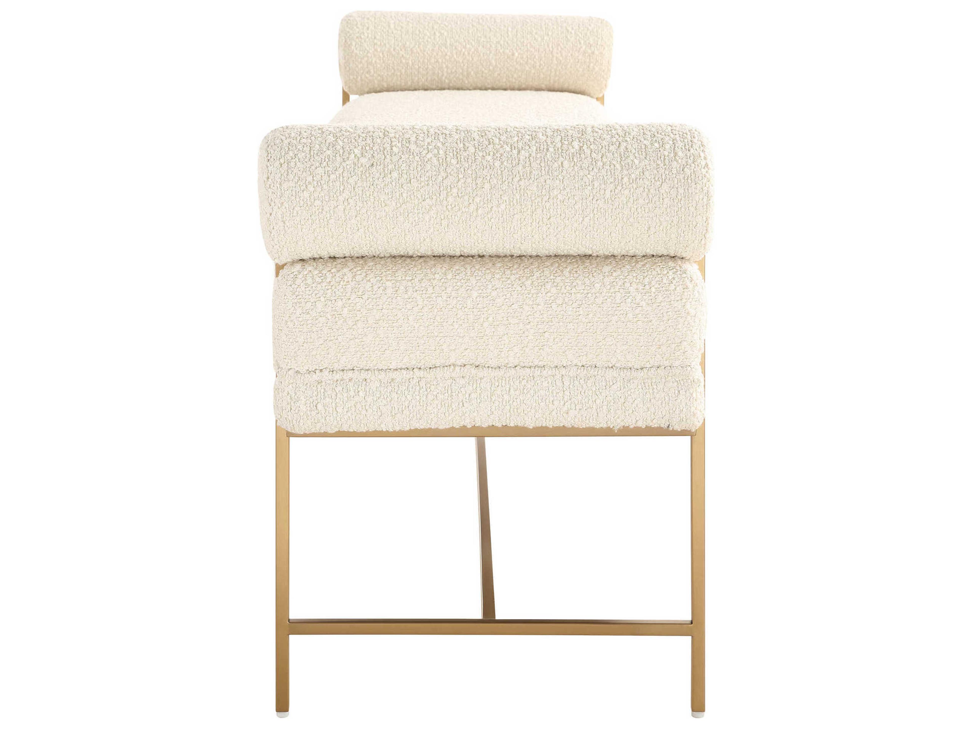 Uttermost Bolster Pearl White Brushed Brass Beige Upholstered Accent Bench