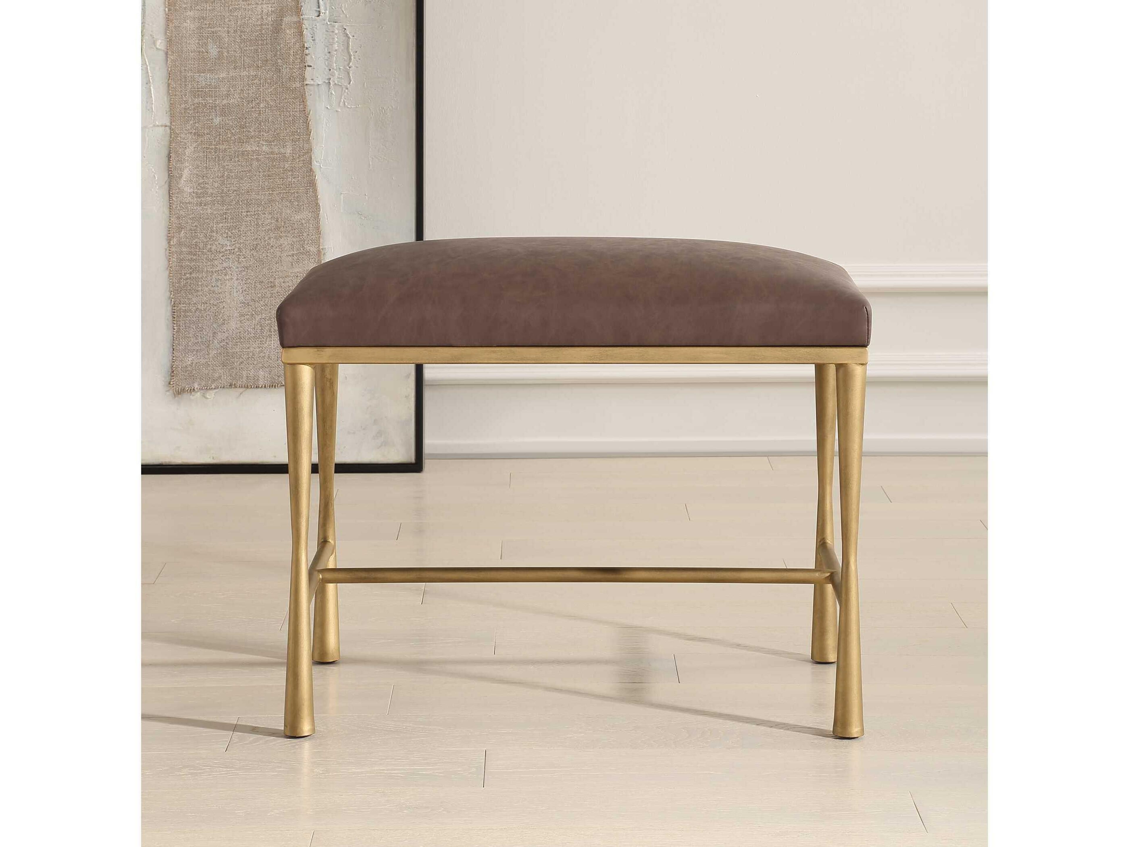 Uttermost Reform Cocoa Antique Gold Brown Faux Leather Accent Bench