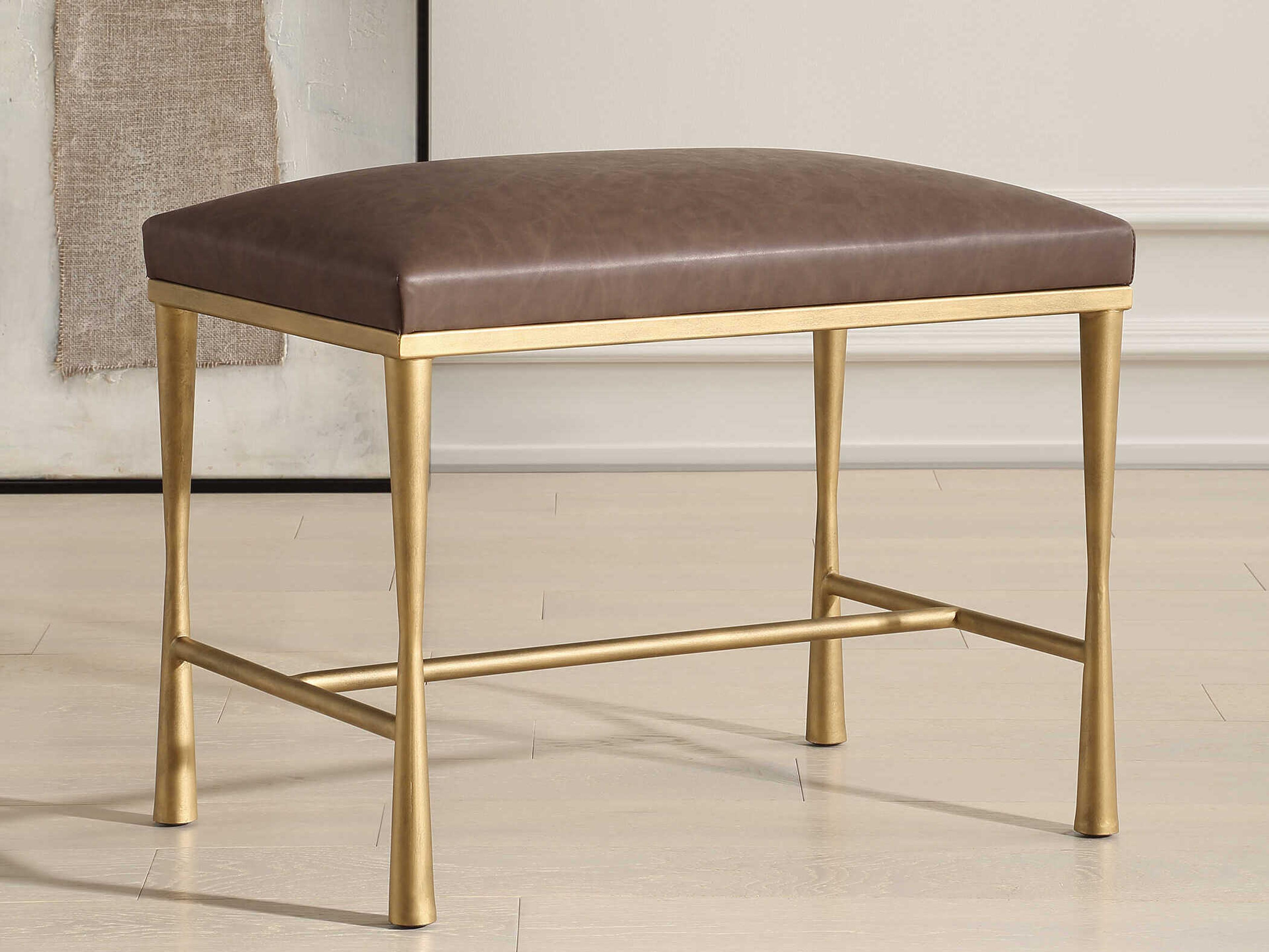 Uttermost Reform Cocoa Antique Gold Brown Faux Leather Accent Bench