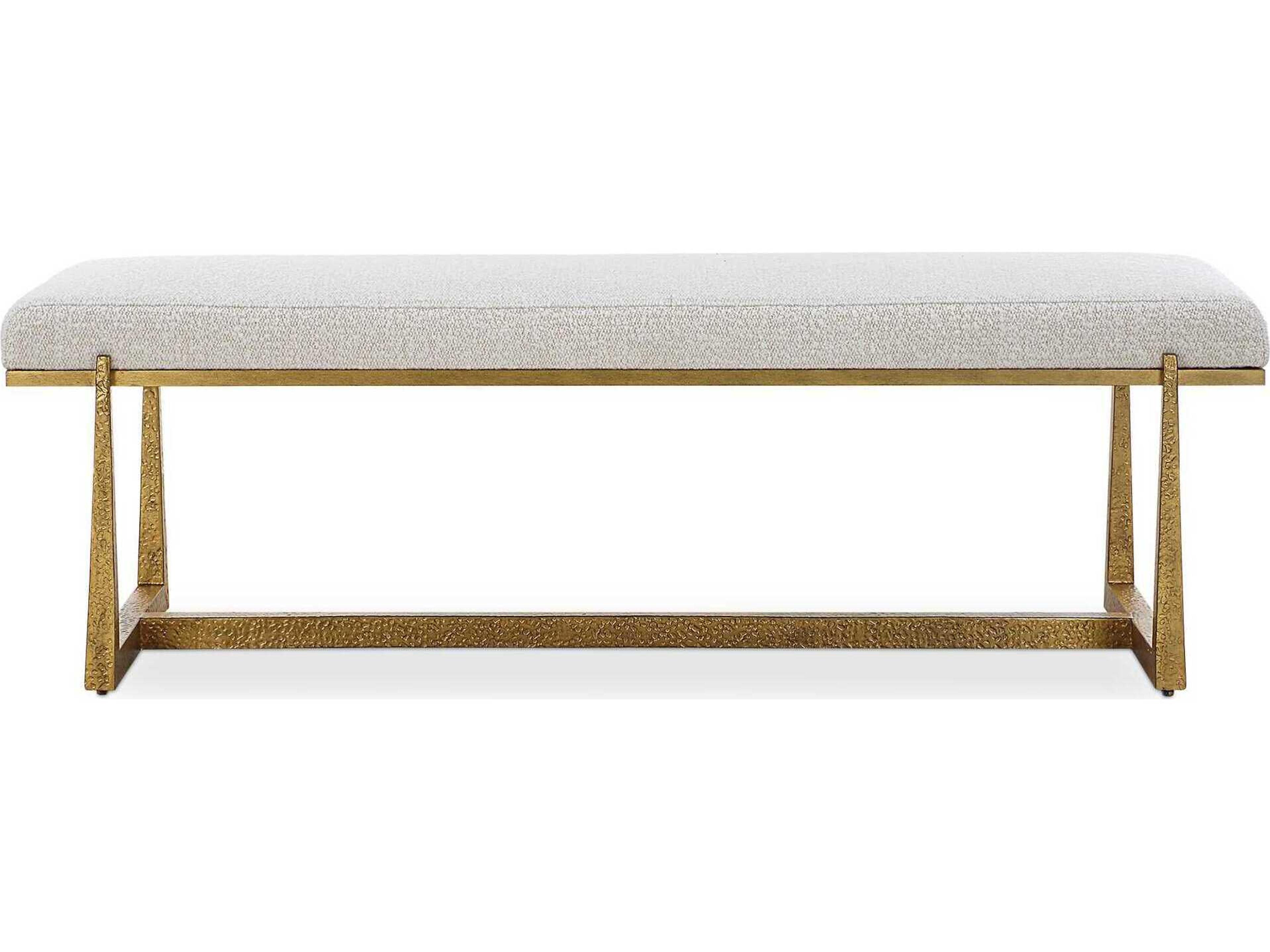 Uttermost Midas Driftwood Antique Gold Beige Upholstered Accent Bench