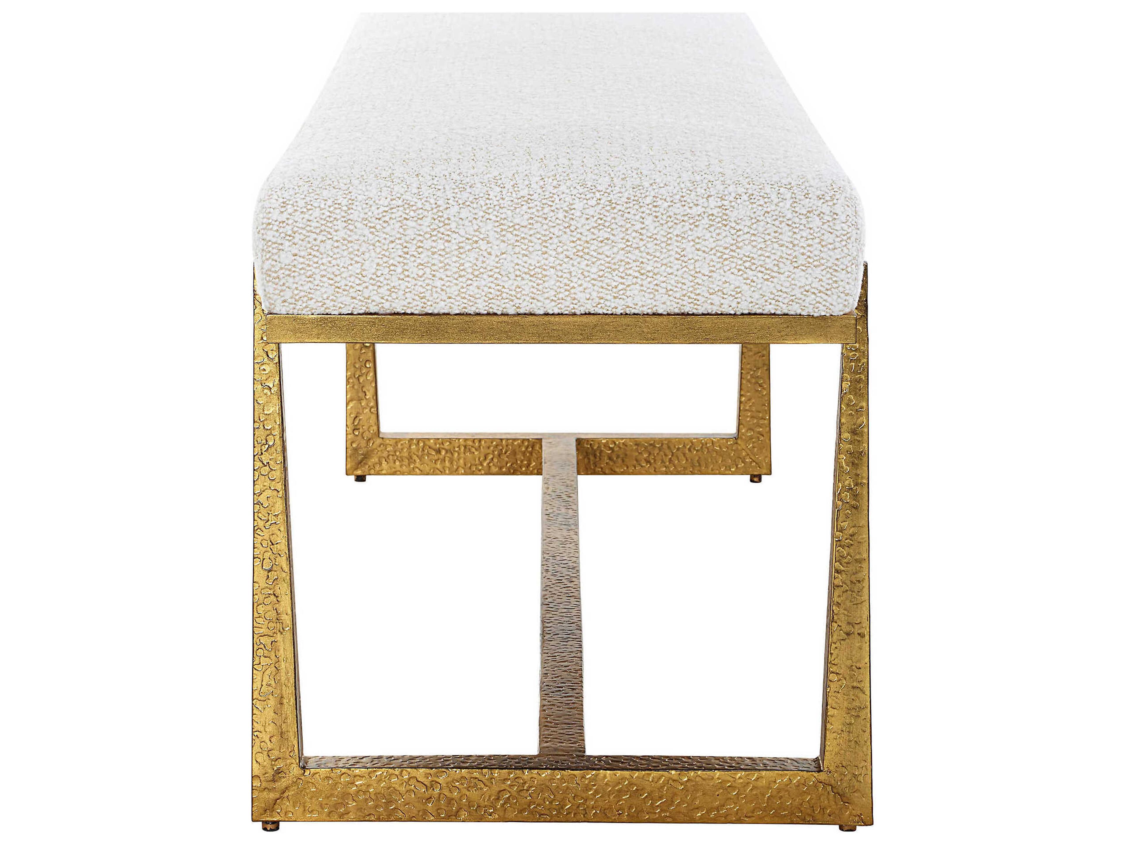 Uttermost Midas Driftwood Antique Gold Beige Upholstered Accent Bench