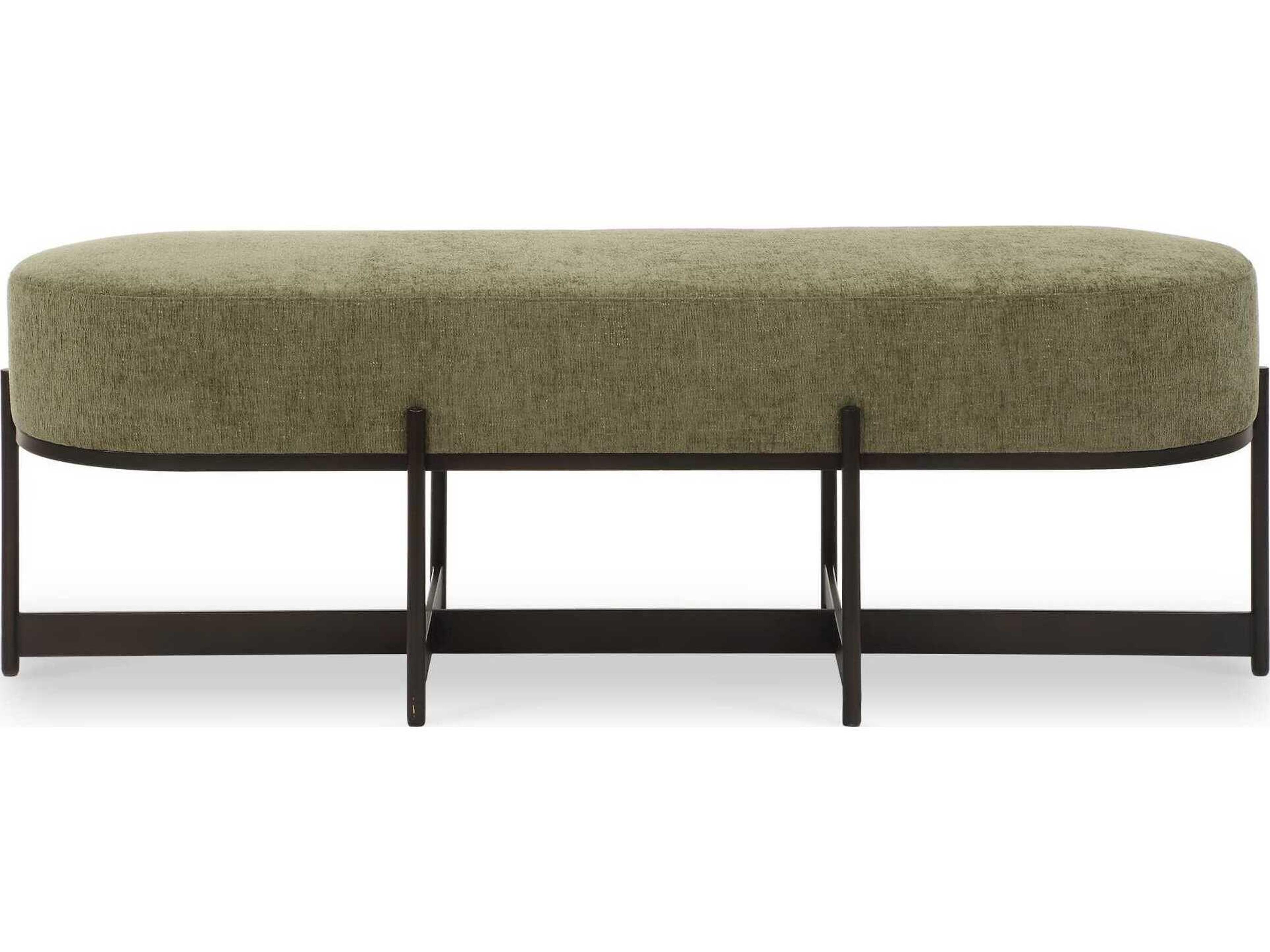 Uttermost Merino Bronze Textured Moss Green Upholstered Accent Bench