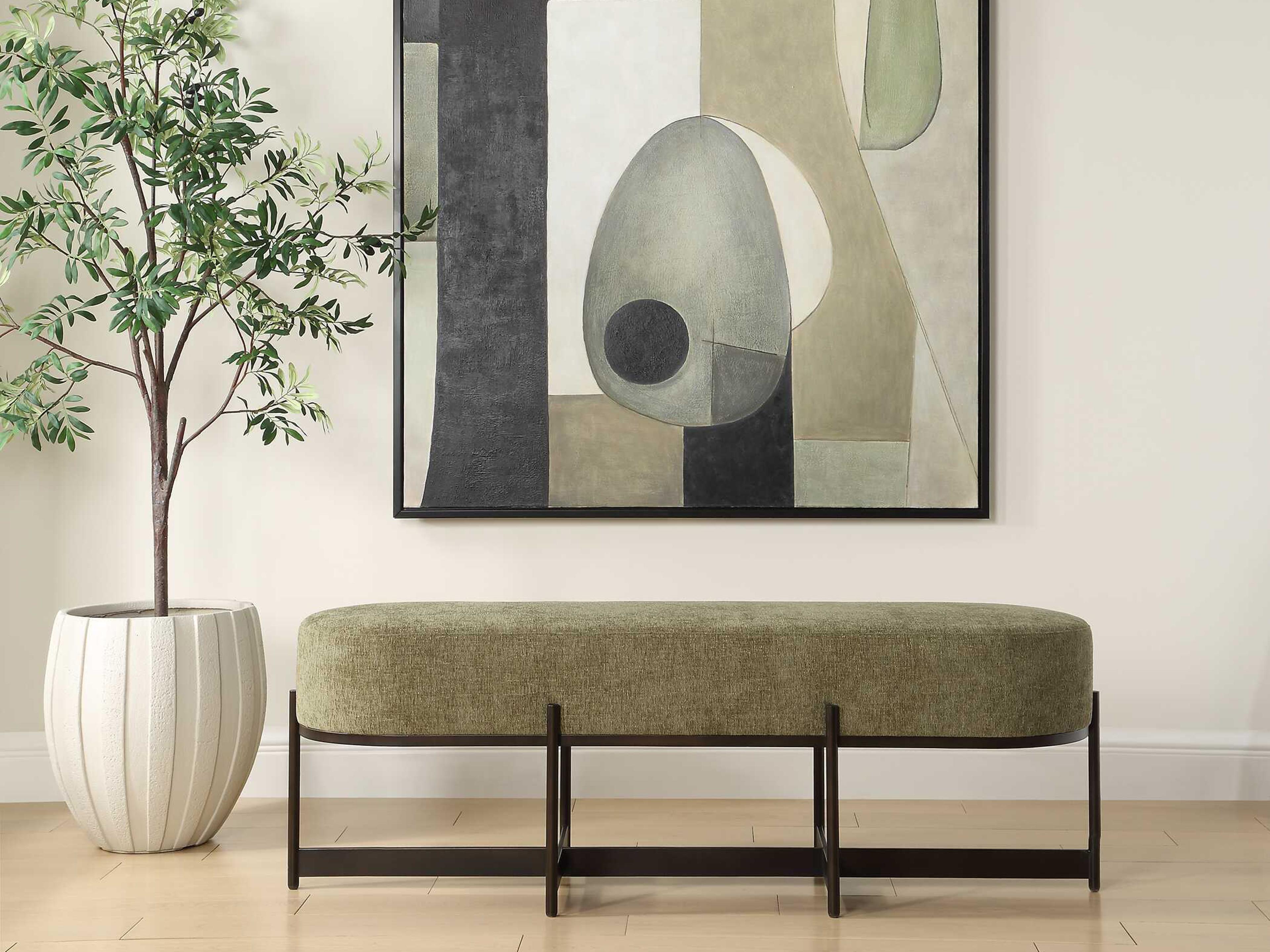 Uttermost Merino Bronze Textured Moss Green Upholstered Accent Bench