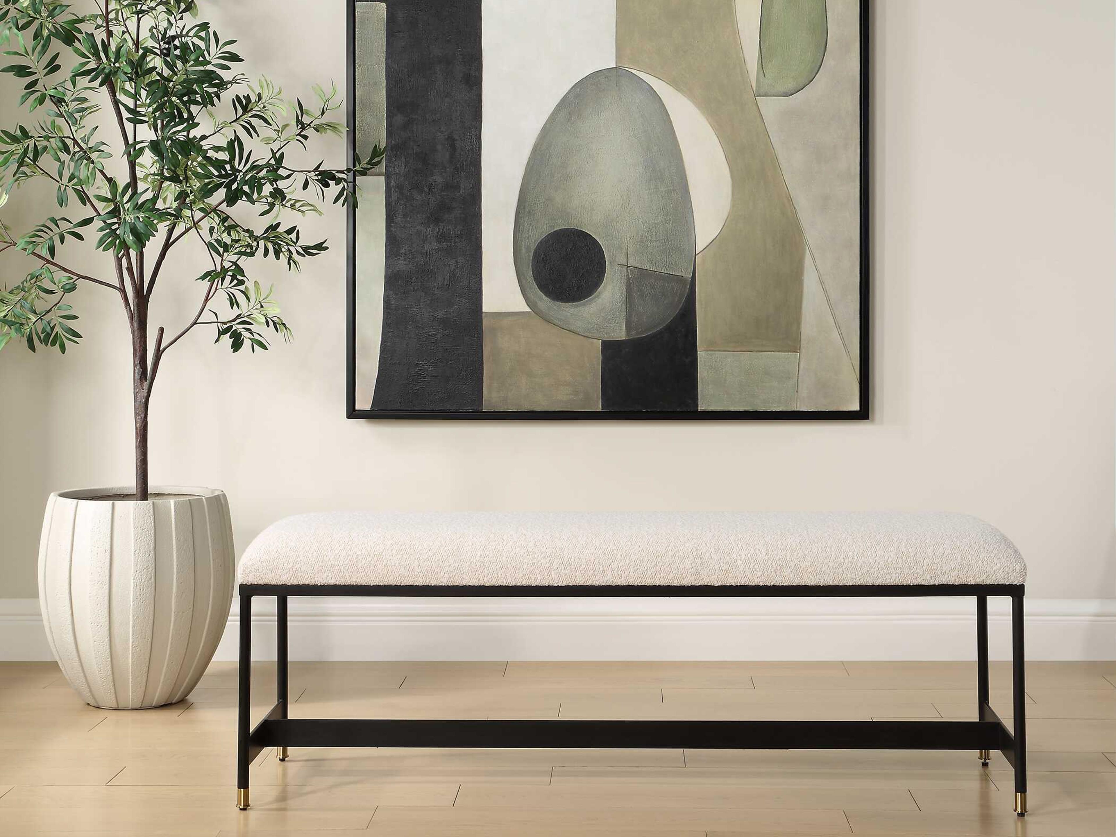 Uttermost Halston Black White Upholstered Accent Bench