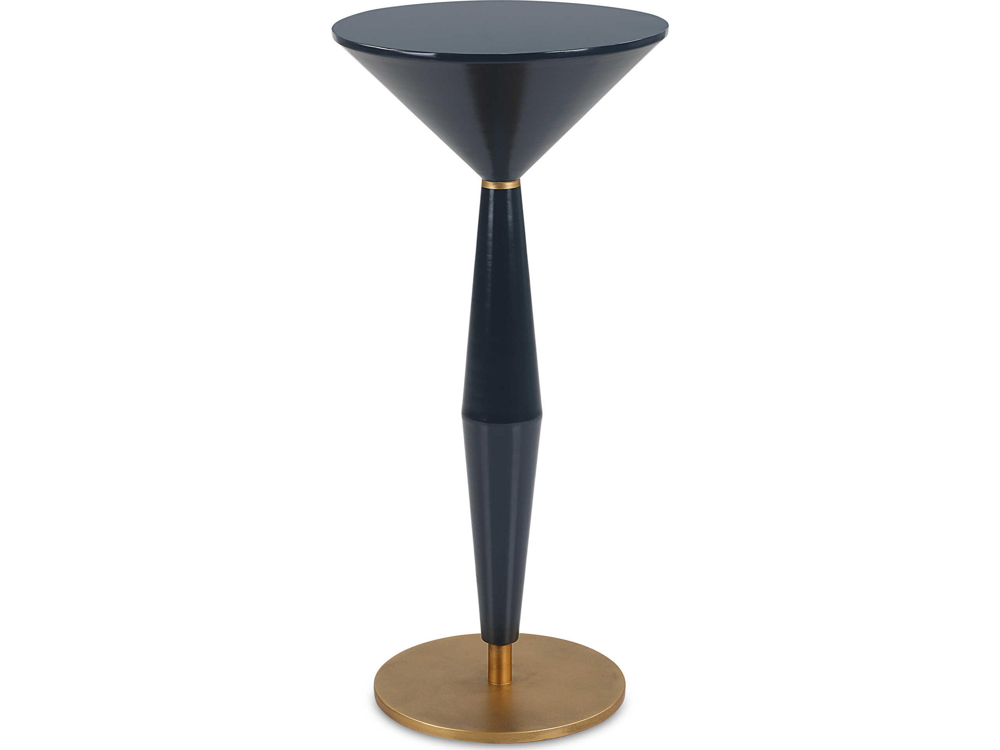Uttermost Luster Round Metal Navy Blue Antique Brass End Table
