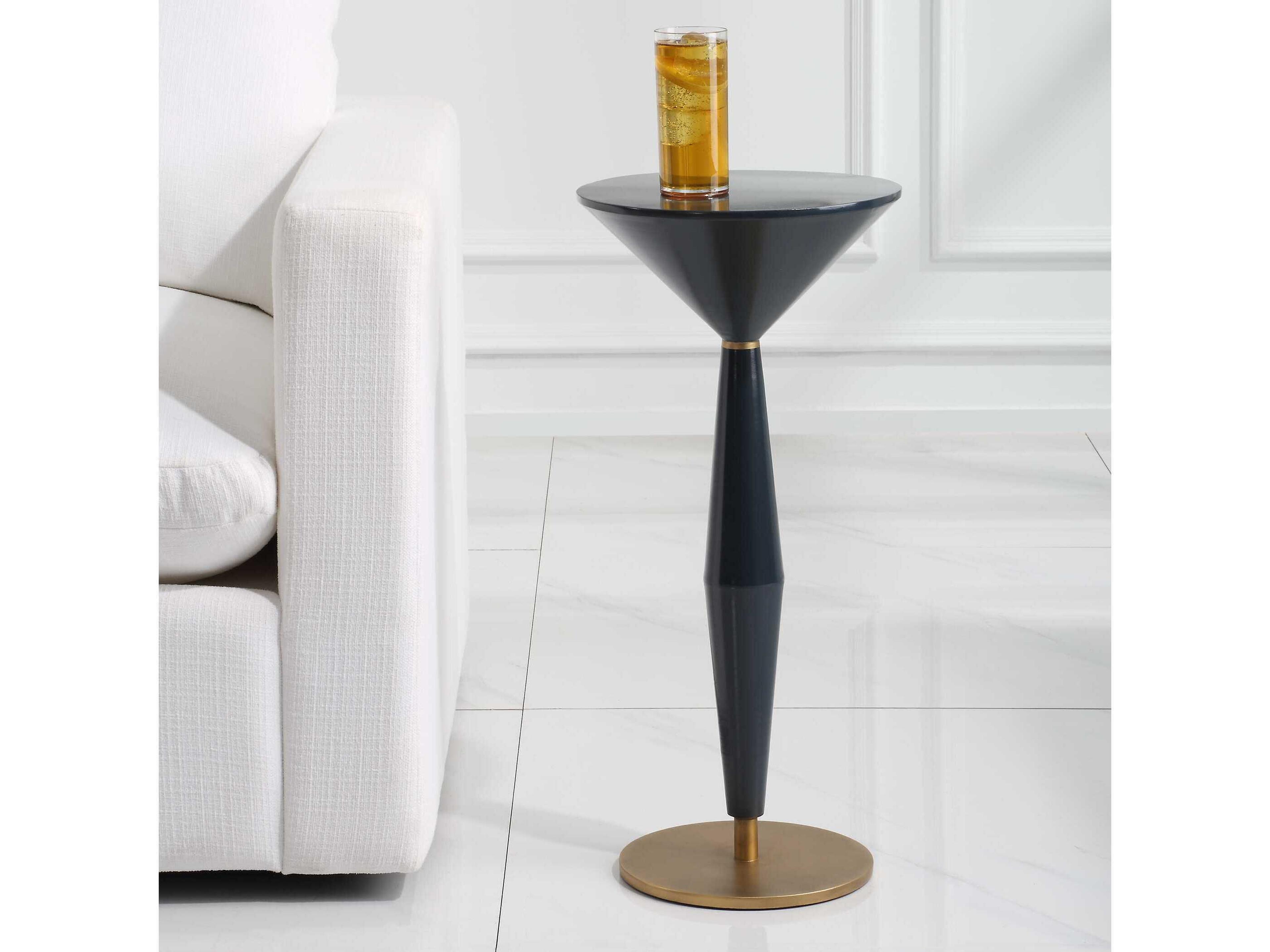 Uttermost Luster Round Metal Navy Blue Antique Brass End Table