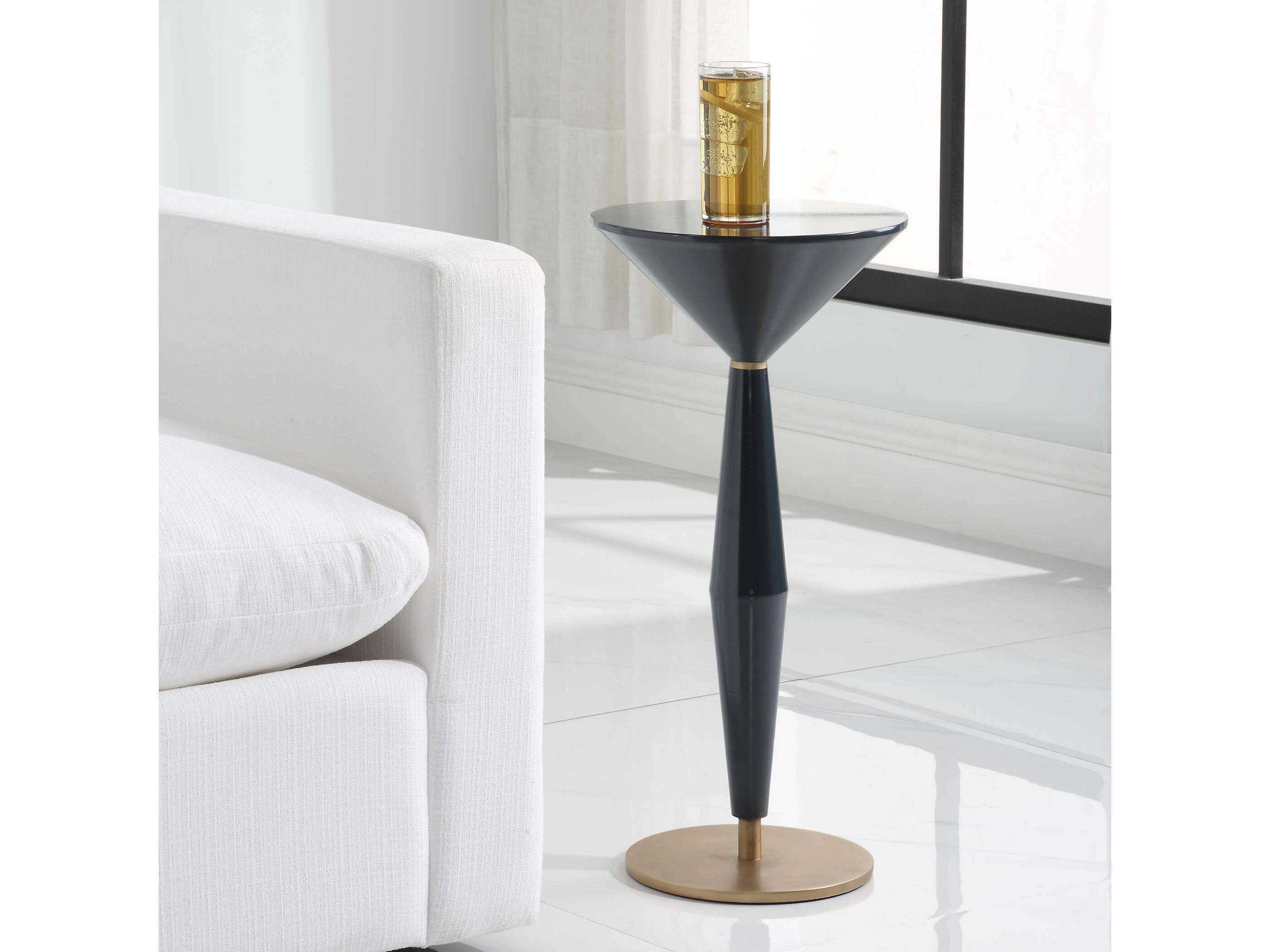 Uttermost Luster Round Metal Navy Blue Antique Brass End Table