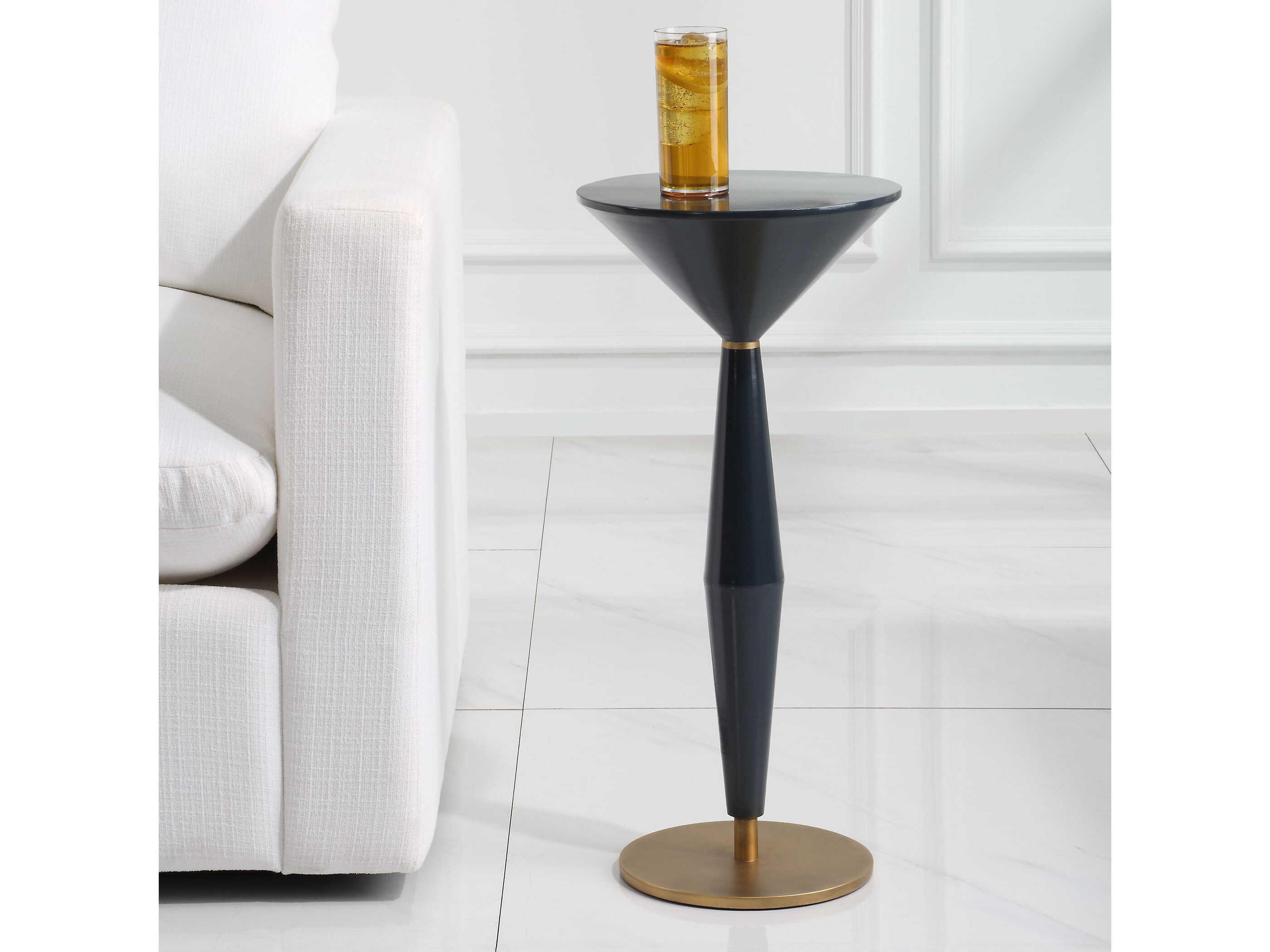 Uttermost Luster Round Metal Navy Blue Antique Brass End Table