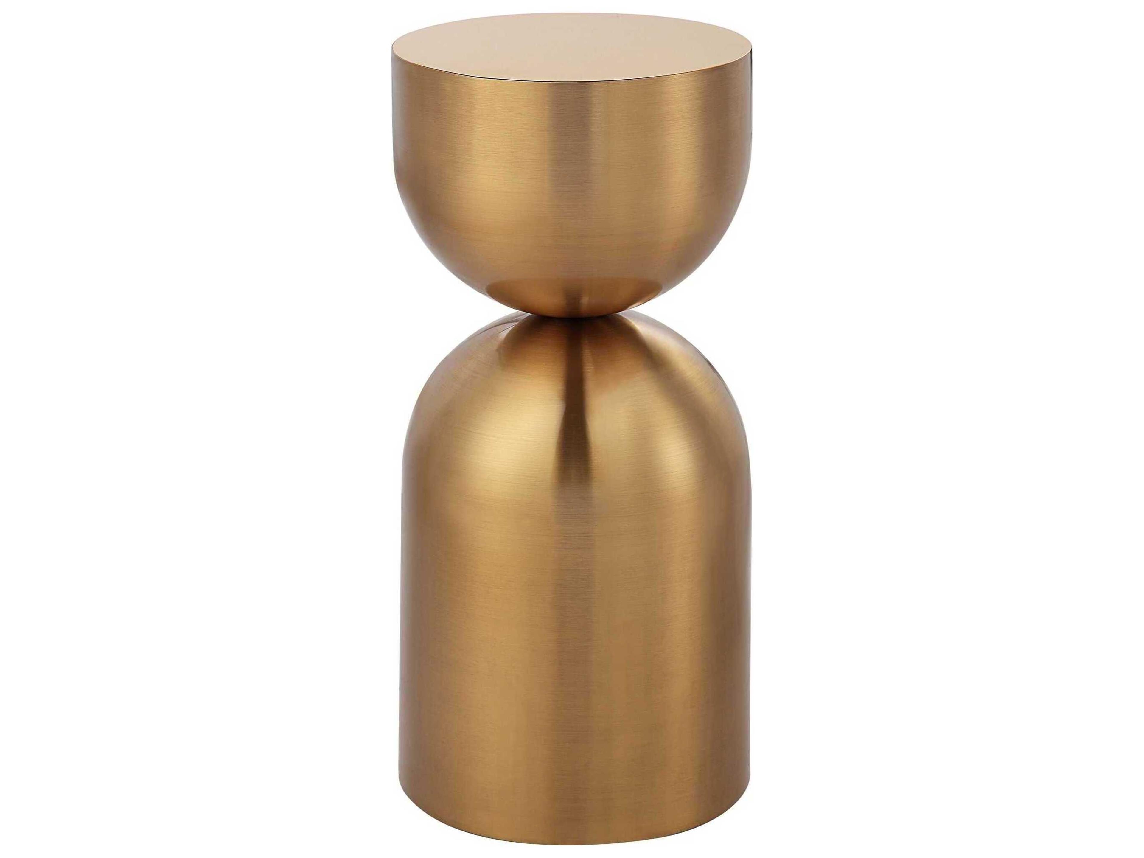 Golden Vessel Round Steel Plated Gold End Table