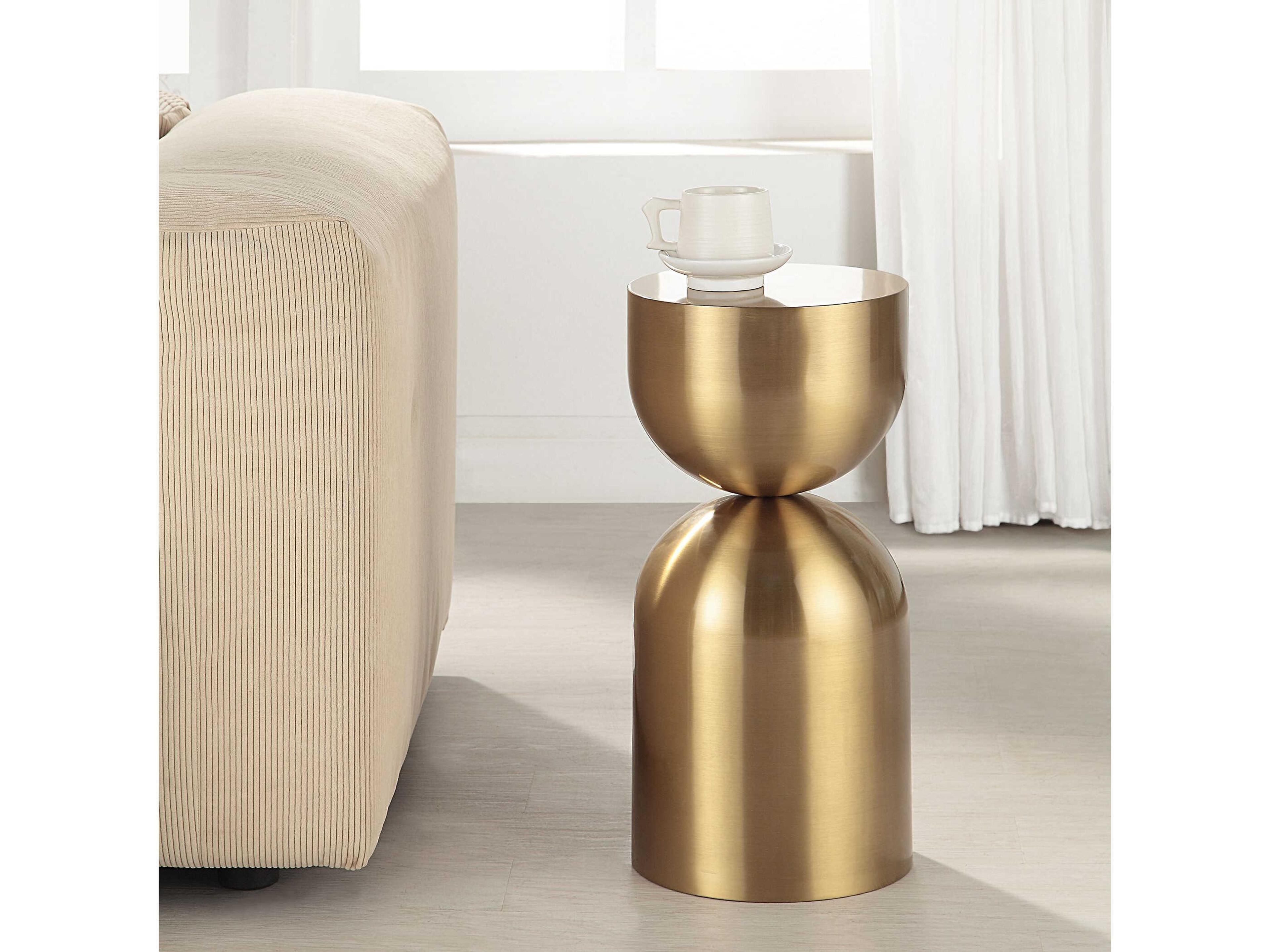 Uttermost Golden Vessel Round Steel Plated Gold End Table