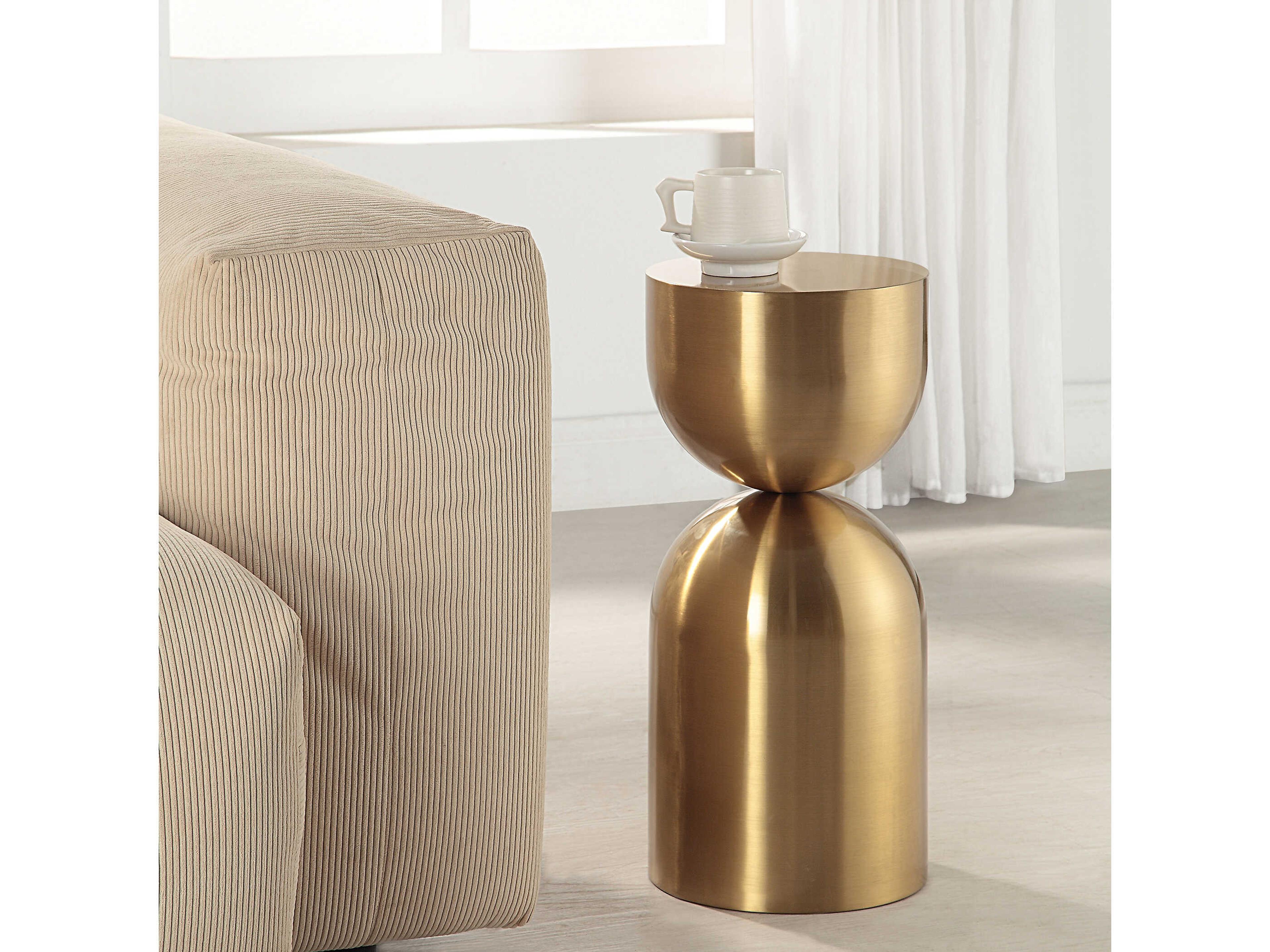Uttermost Golden Vessel Round Steel Plated Gold End Table