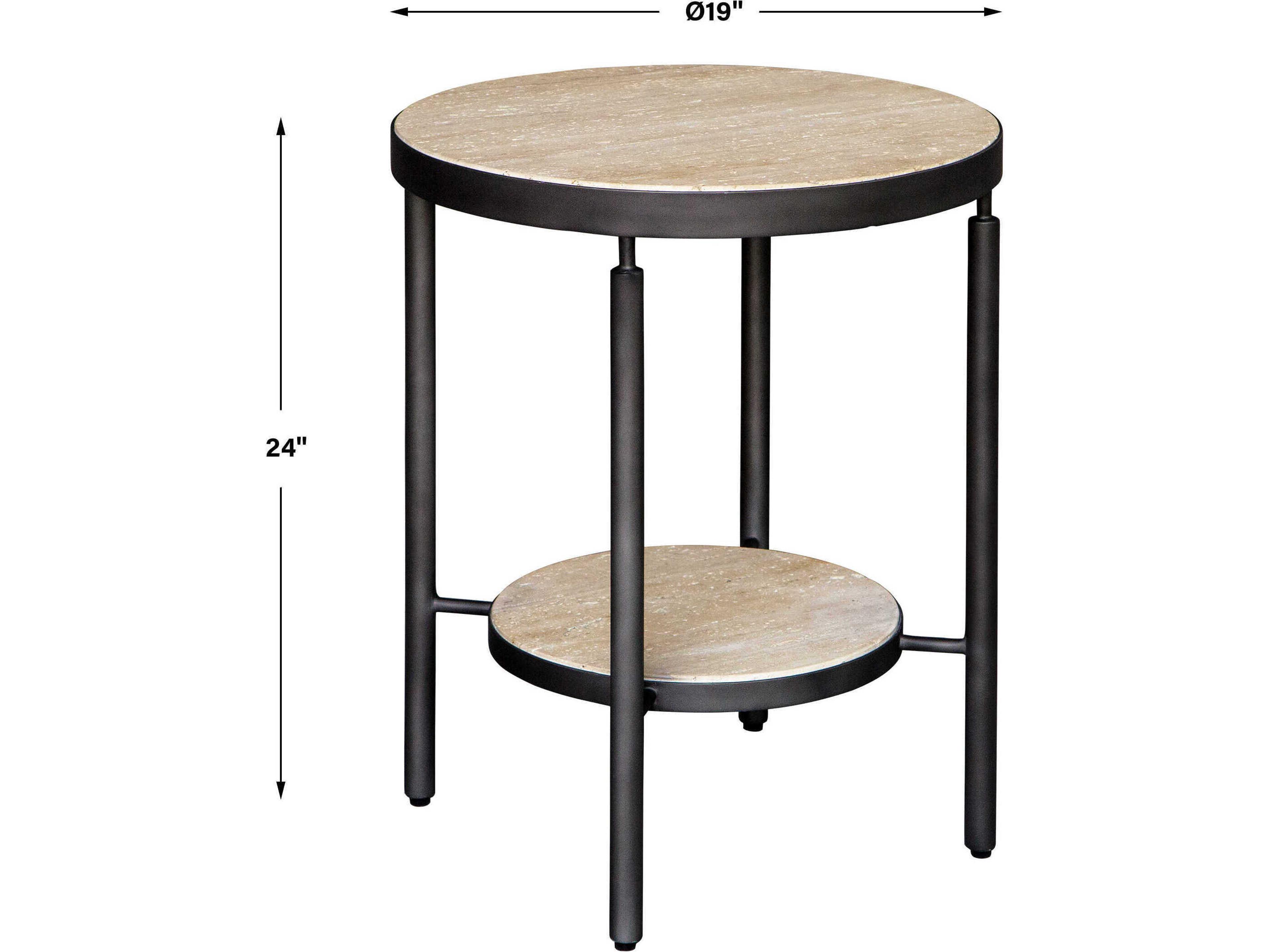 Uttermost Dauntless Round Wood Natural Matte Black End Table