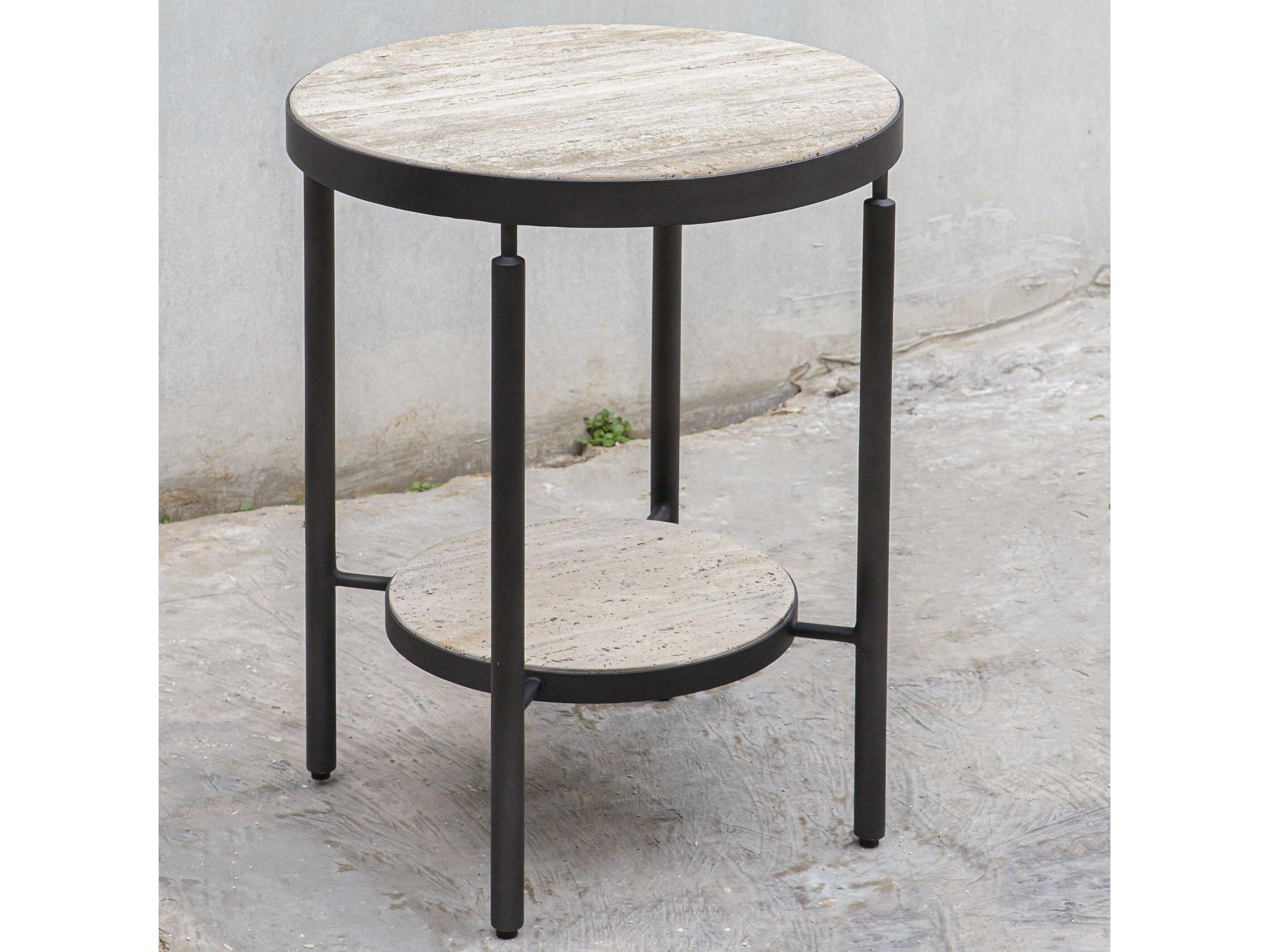 Uttermost Dauntless Round Wood Natural Matte Black End Table