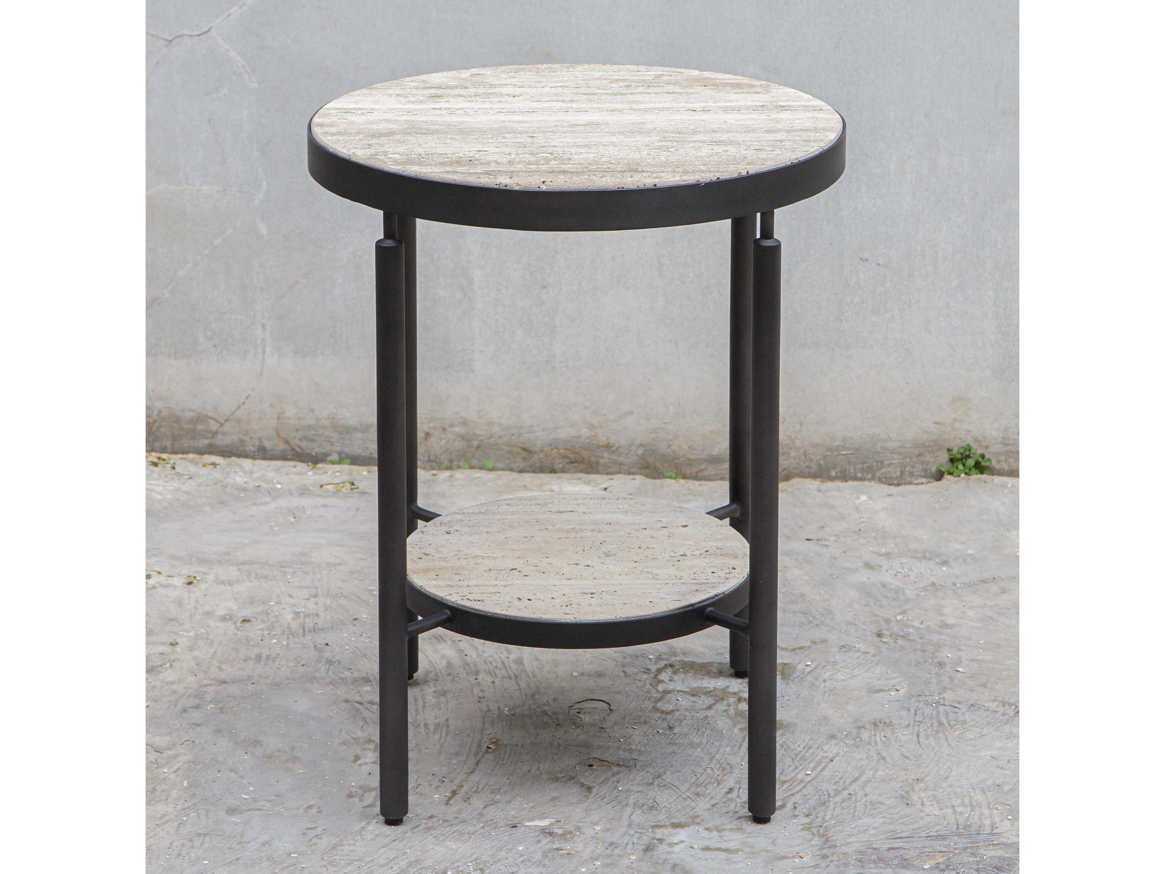 Uttermost Dauntless Round Wood Natural Matte Black End Table