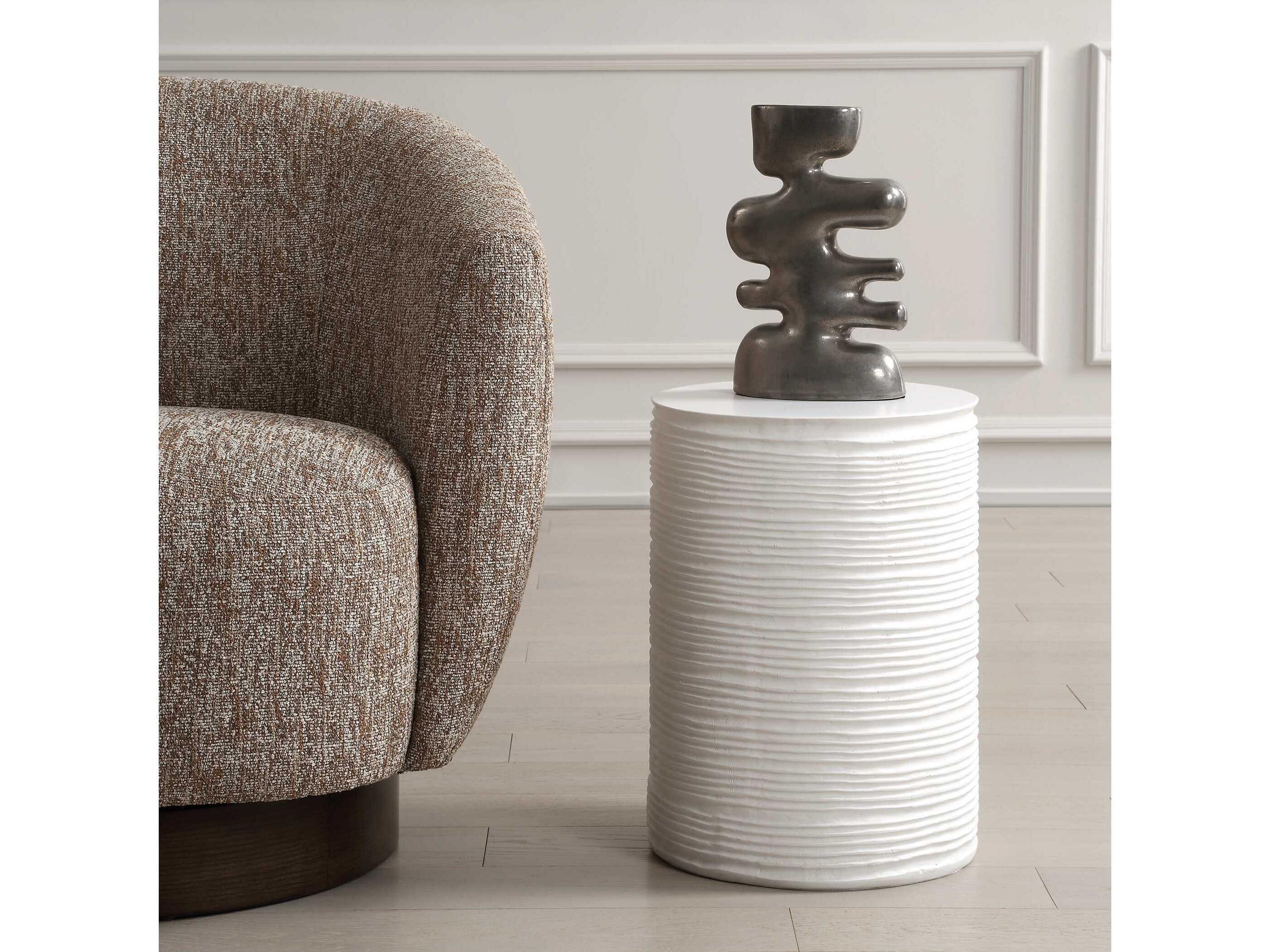 Uttermost Borderline Round Resin Plaster White End Table