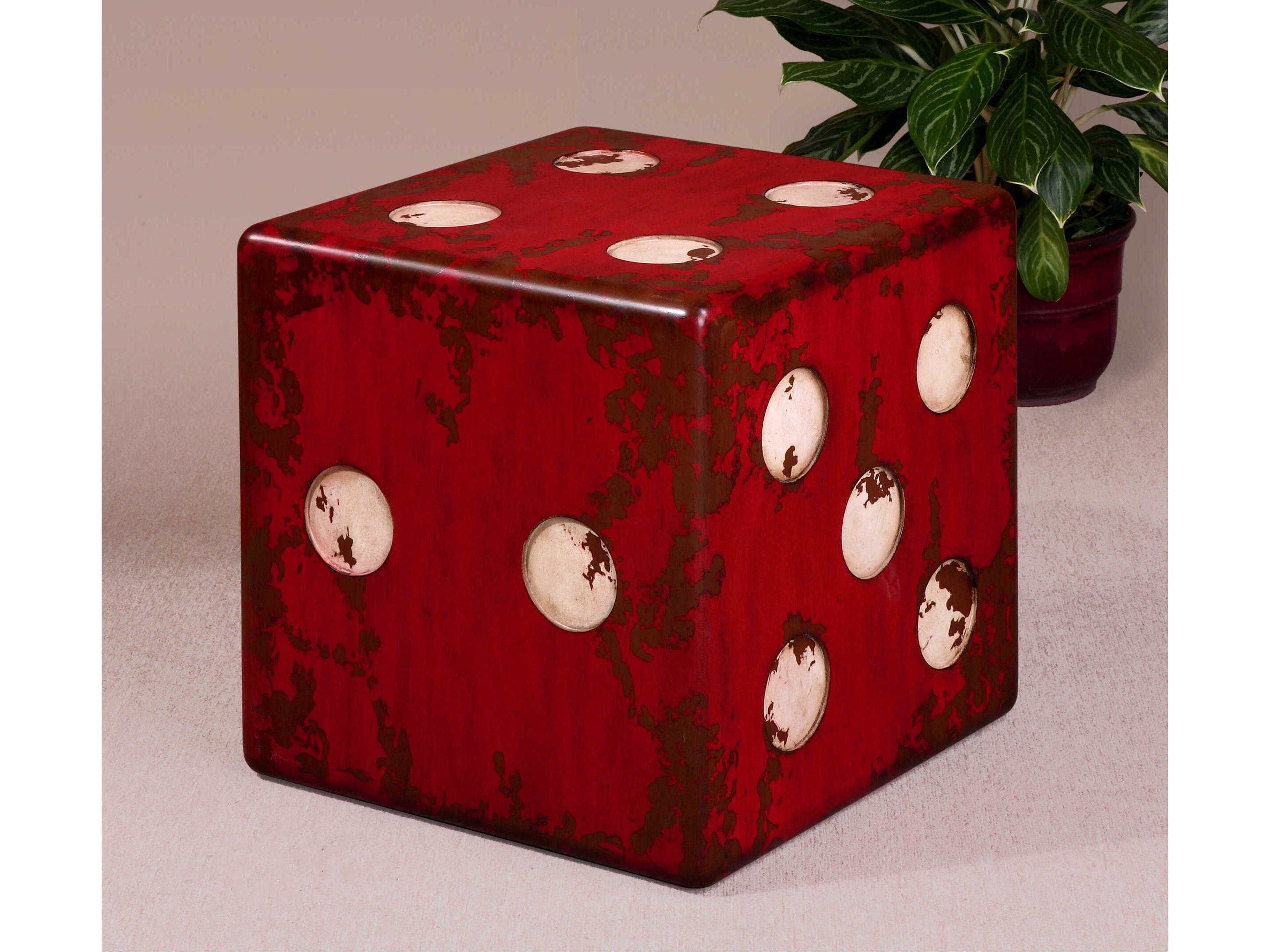 Uttermost Dice Square Wood Burnt Red End Table