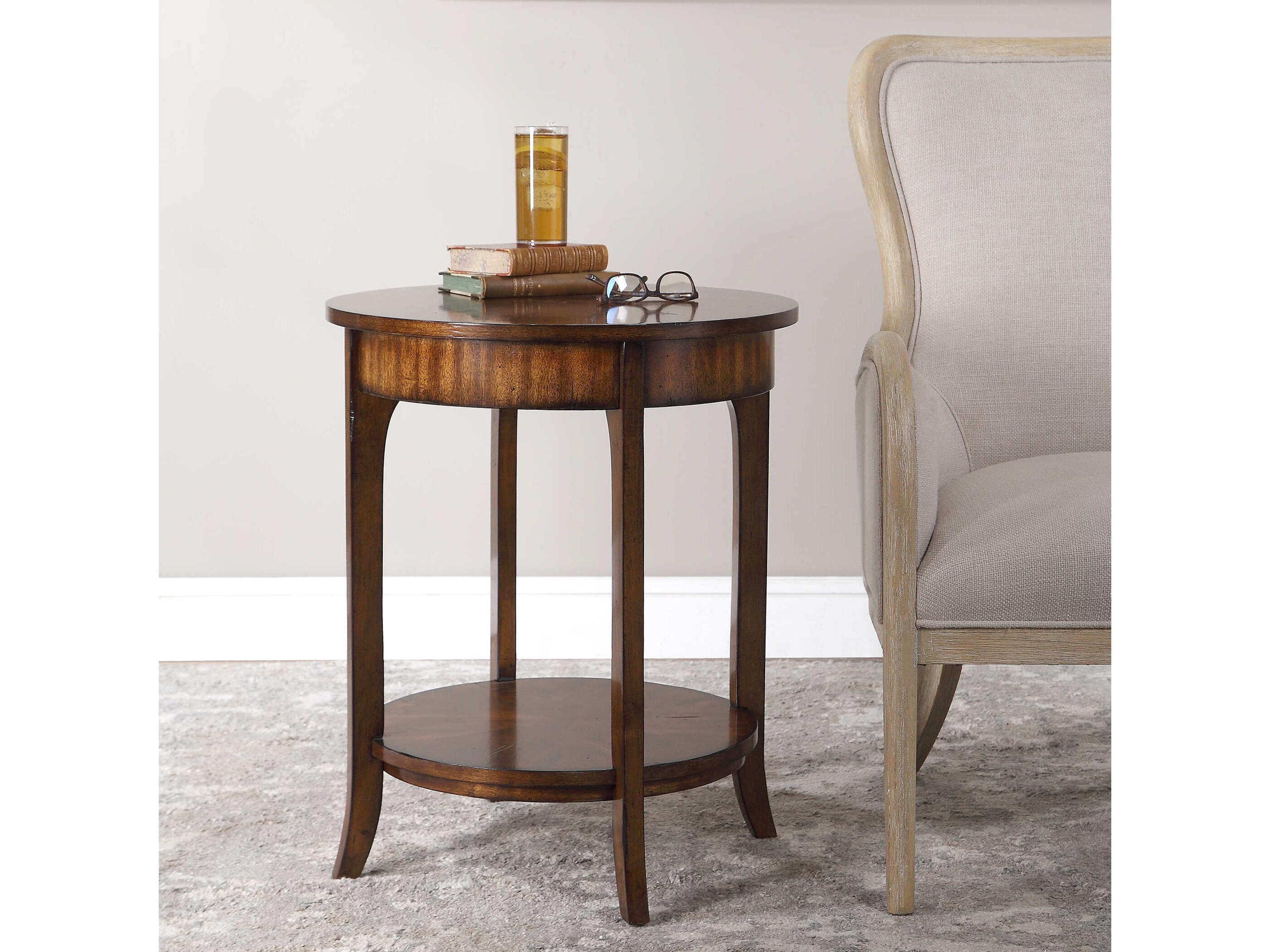 Uttermost Carmel Round Wood Old Barn End Table