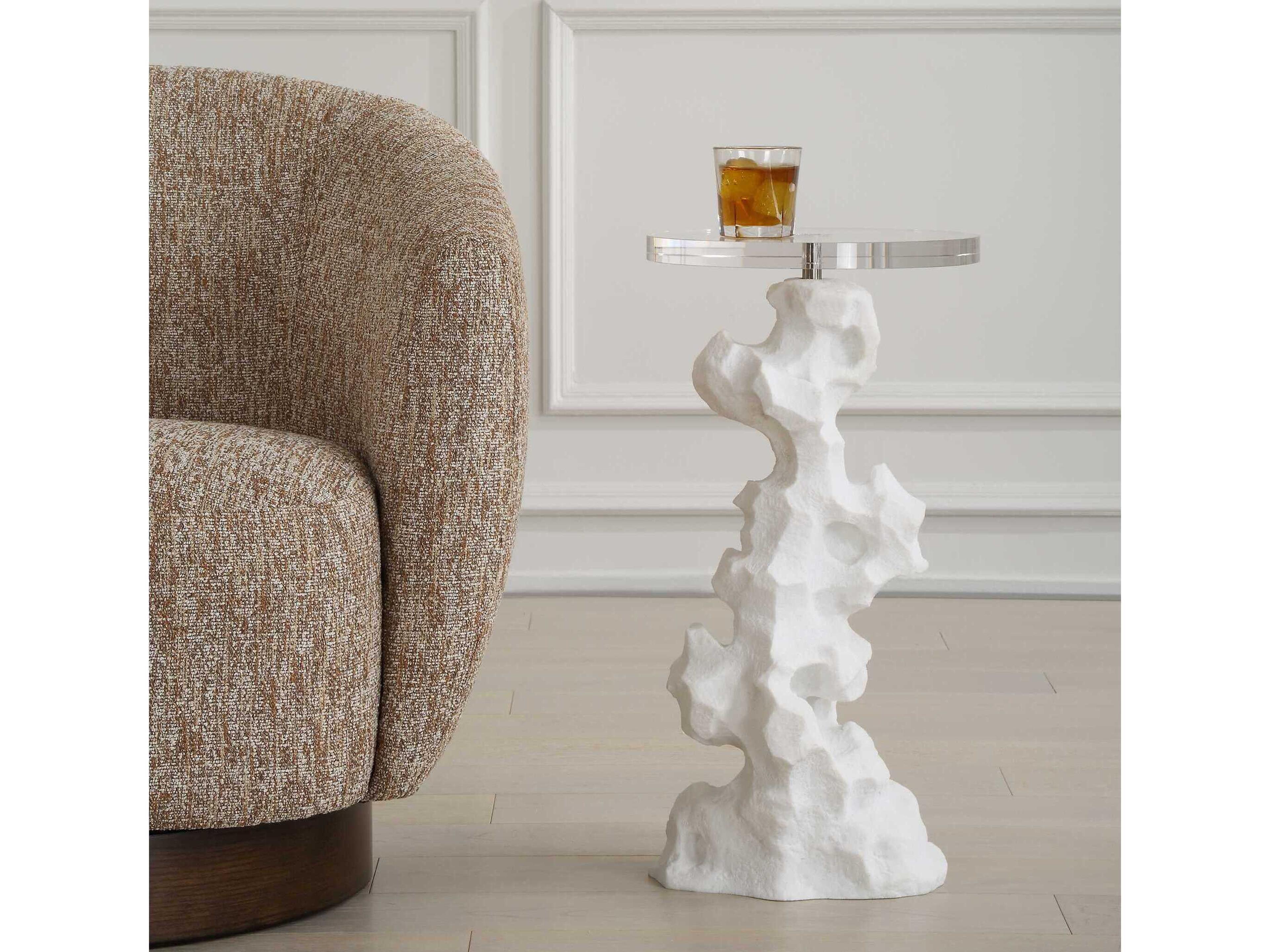 Uttermost Remnant Round White End Table