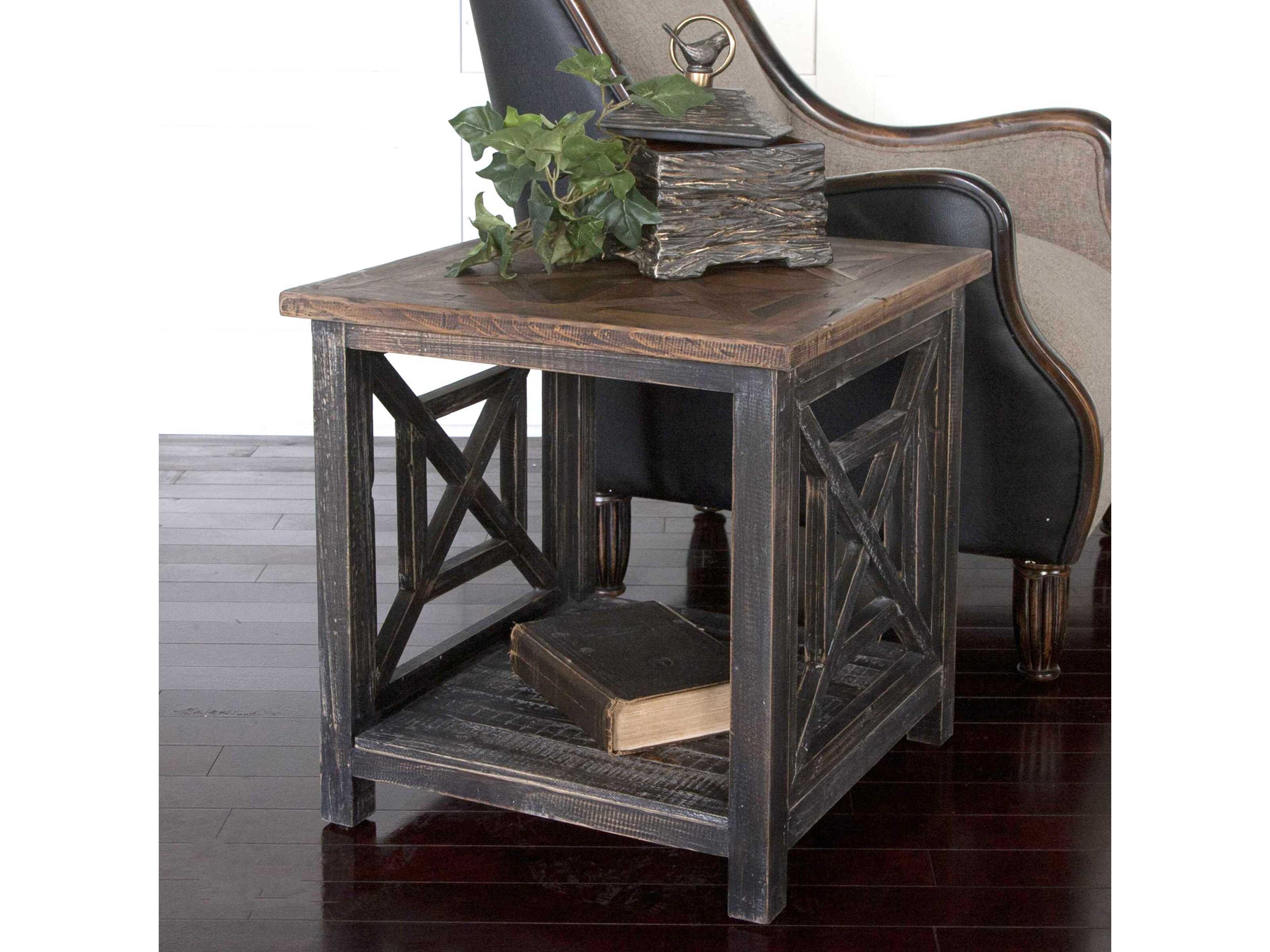 Uttermost Spiro Square Wood Brushed Black End Table