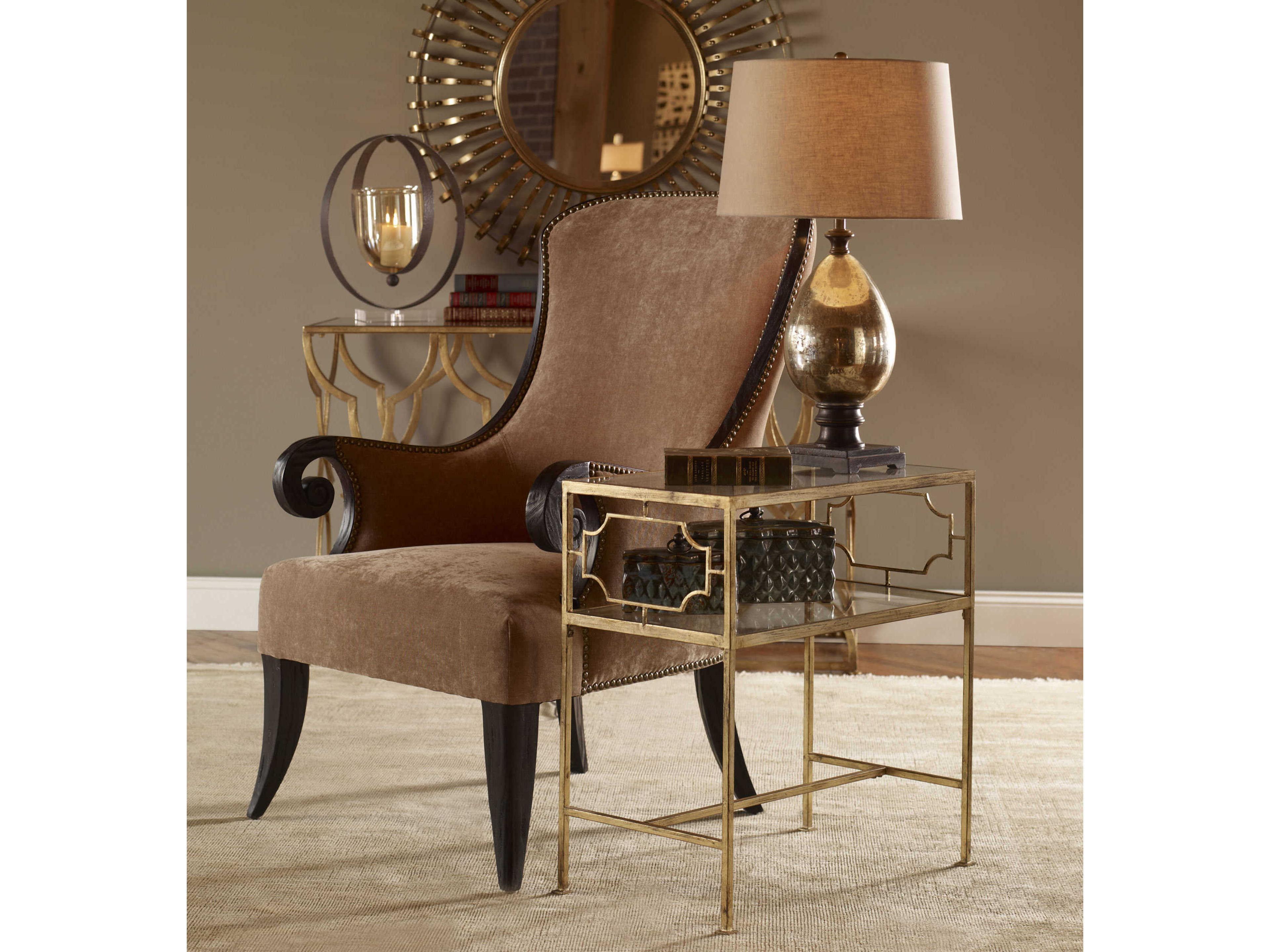 Uttermost Genell Rectangular Glass Antique Gold Leaf End Table