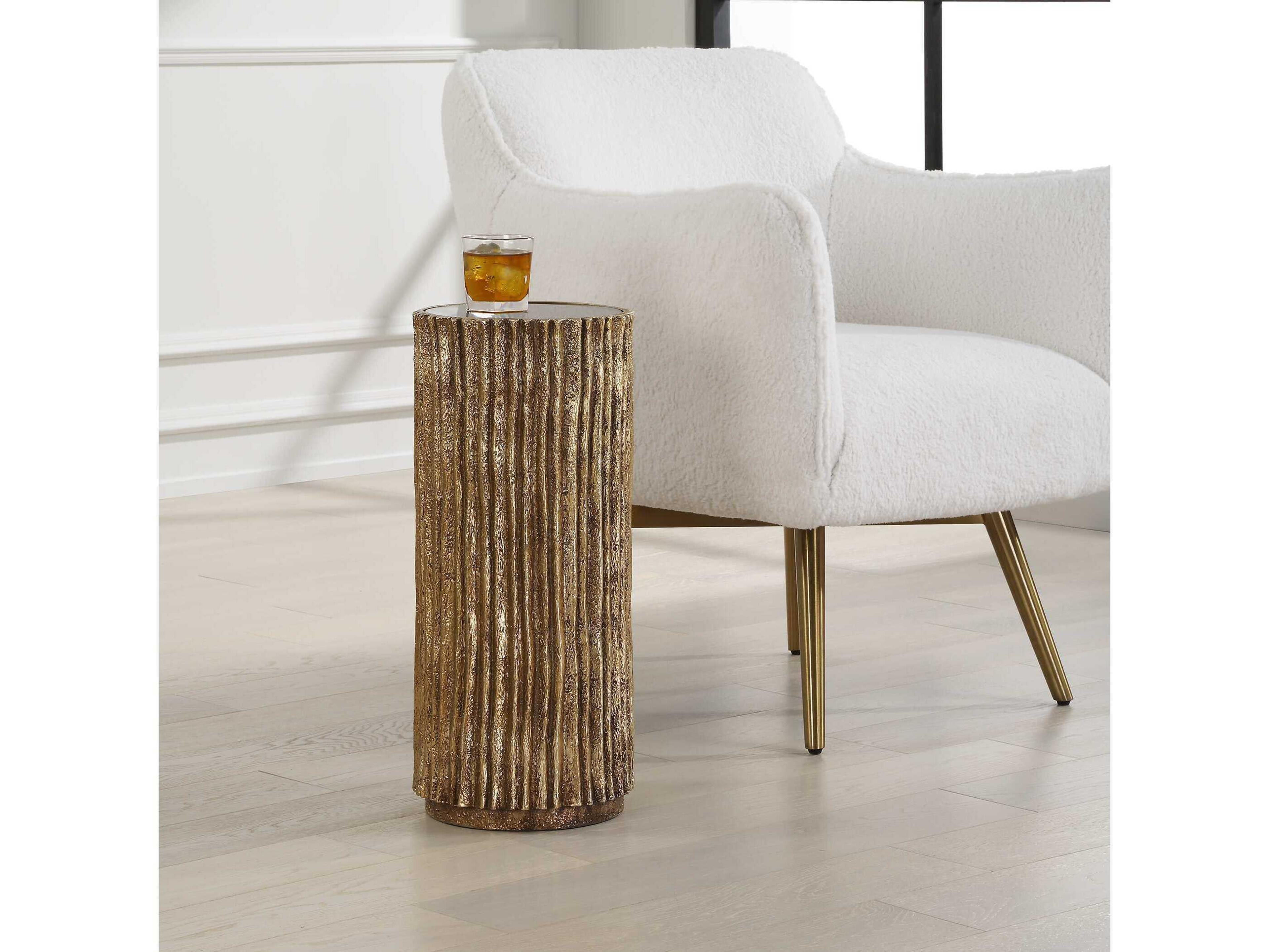Uttermost Echo Round Glass Antique Gold End Table