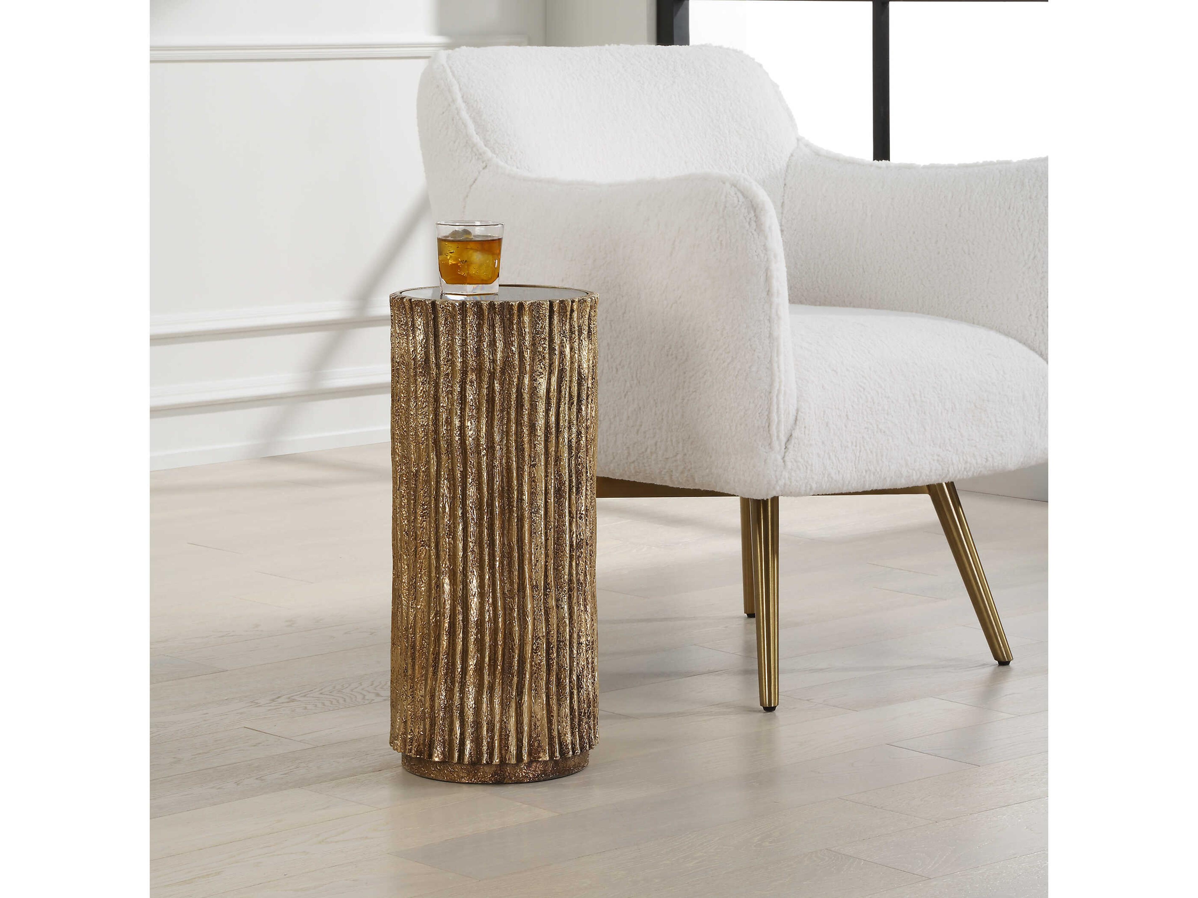 Uttermost Echo Round Glass Antique Gold End Table