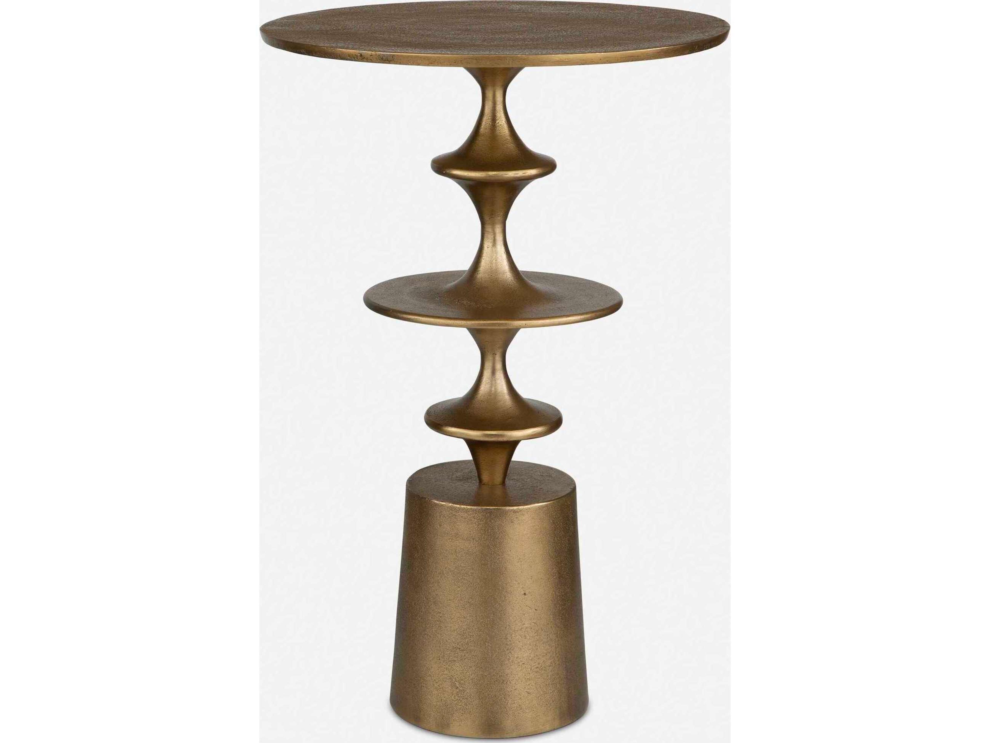 Uttermost Flight Round Metal Antique Brass End Table