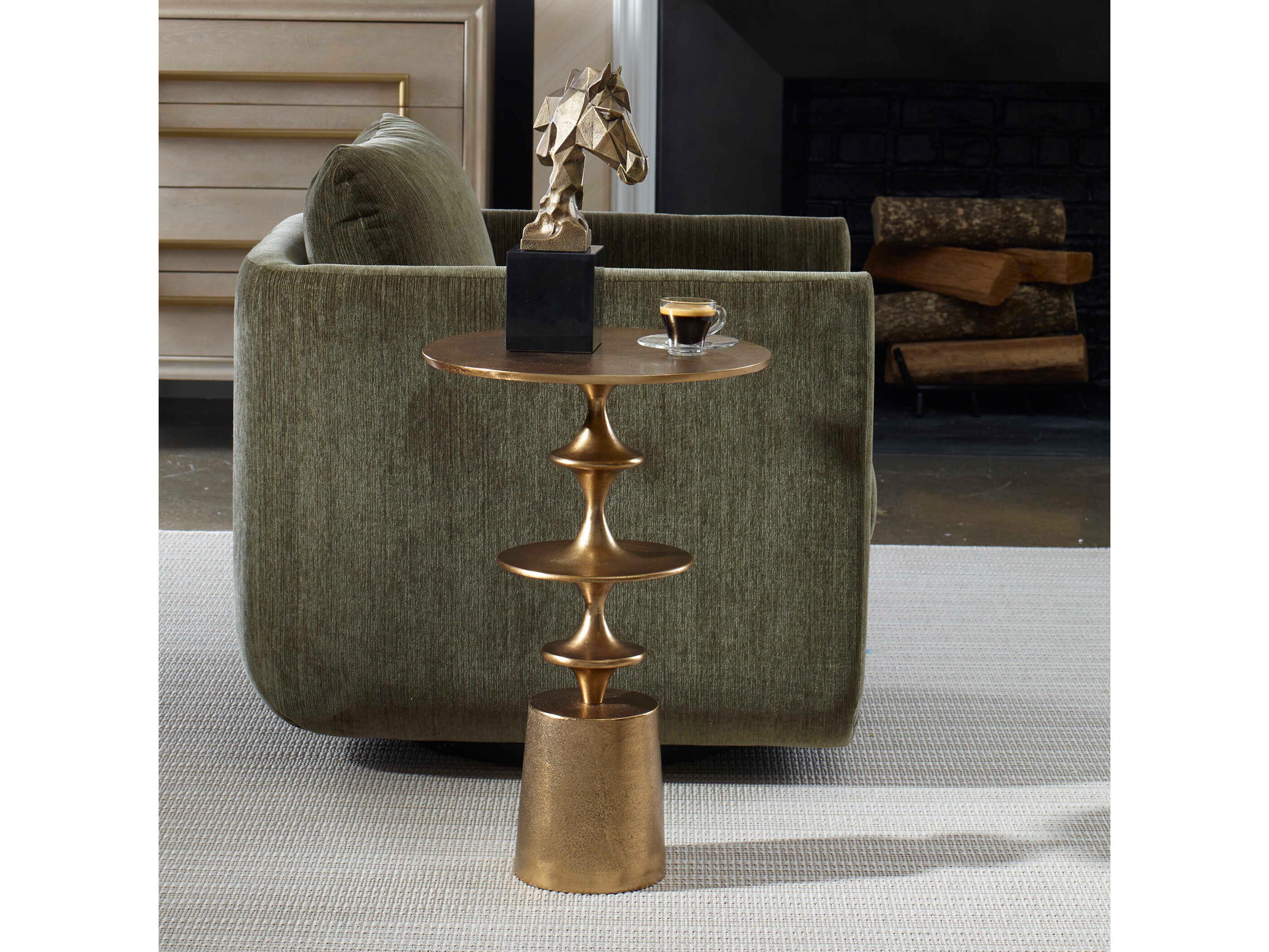 Uttermost Flight Round Metal Antique Brass End Table