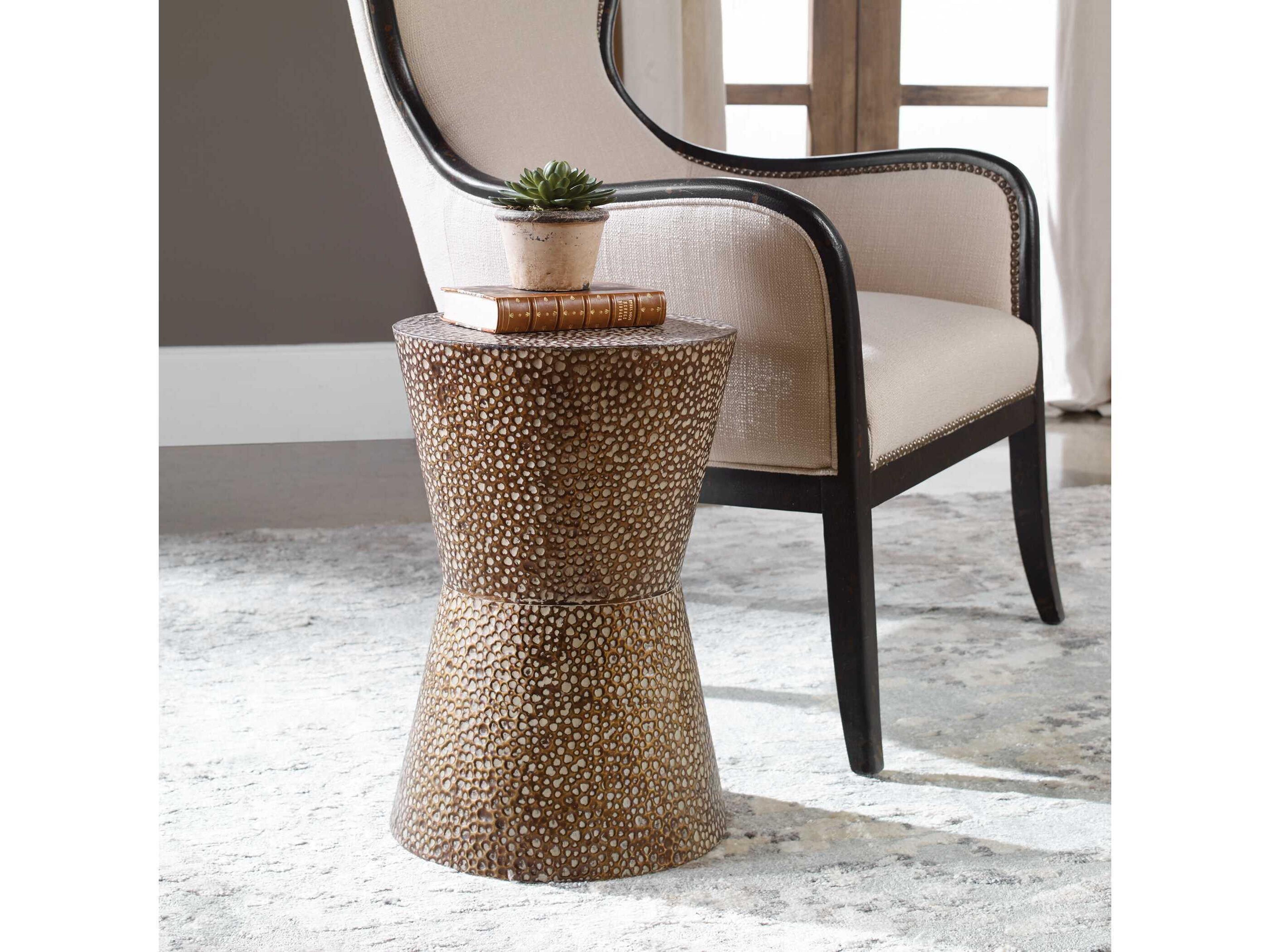 Uttermost Cutler Round Wood Antiqued Copper Bronze End Table