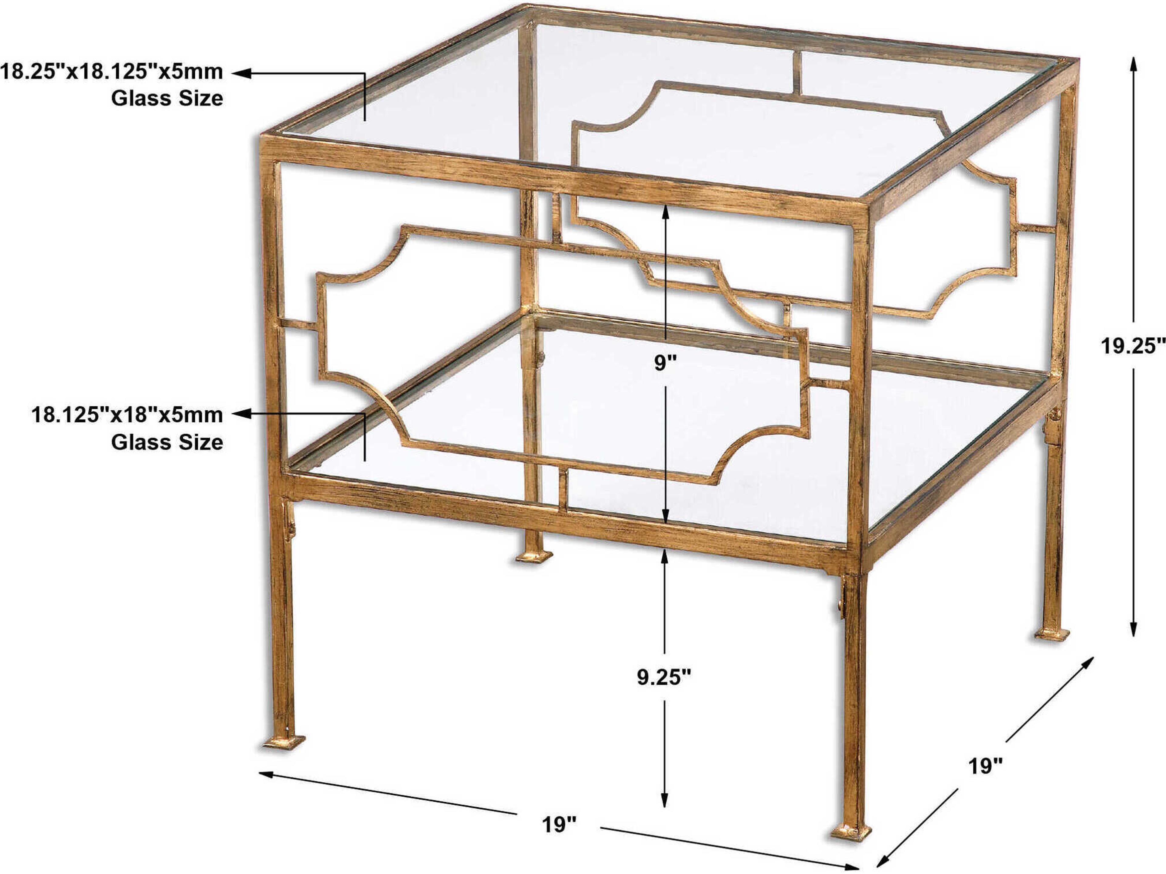 Uttermost Genell Square Glass Antique Gold Leaf End Table