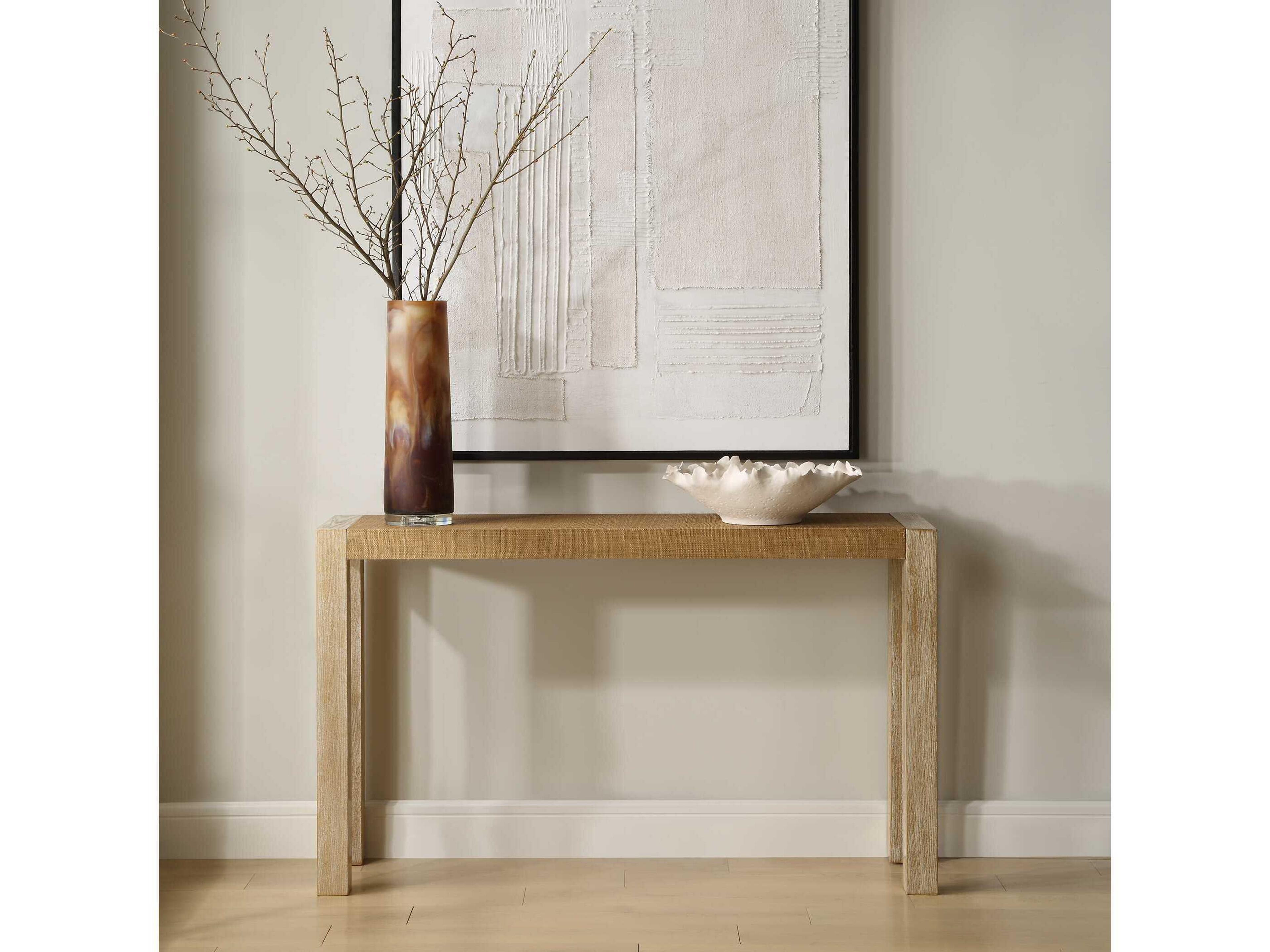 Uttermost Bentley Rectangular Wicker Textured Grasscloth Gold Metallic Console Table