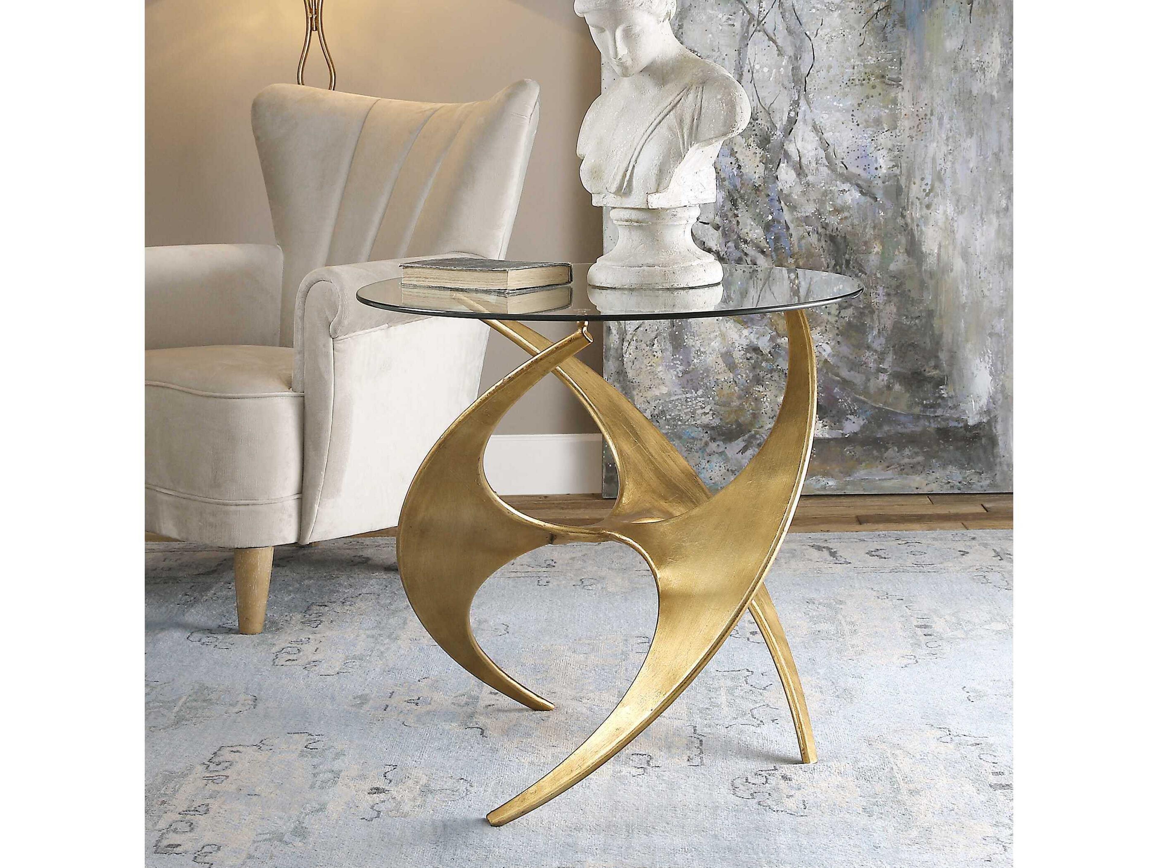 Uttermost Graciano Round Glass Antique Gold End Table