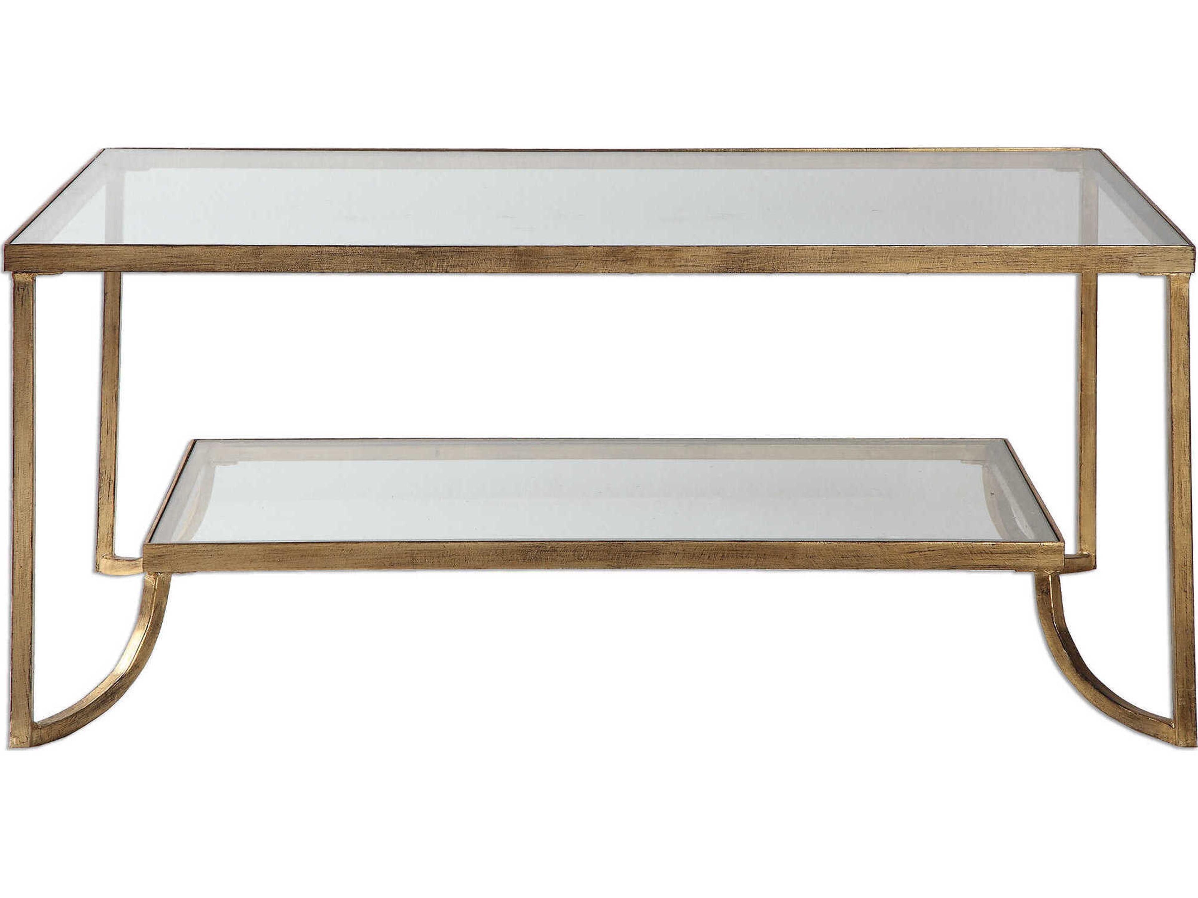 Katina Rectangular Glass Lightly Antiqued Gold Leaf Coffee Table