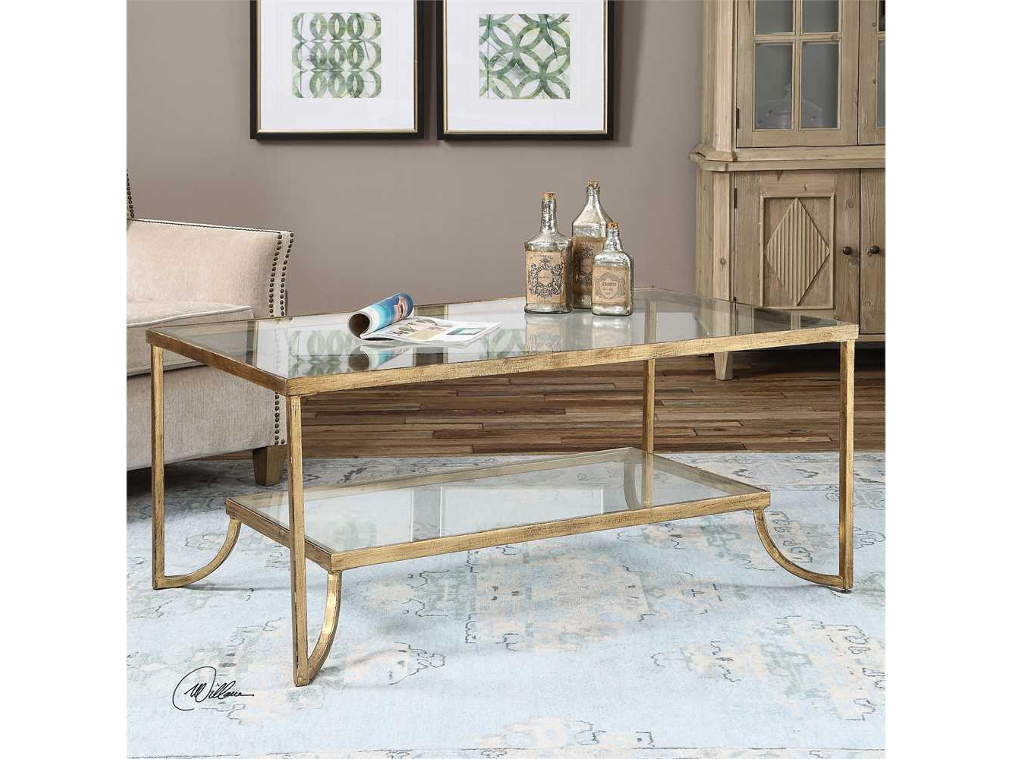 Uttermost Katina Rectangular Glass Lightly Antiqued Gold Leaf Coffee Table