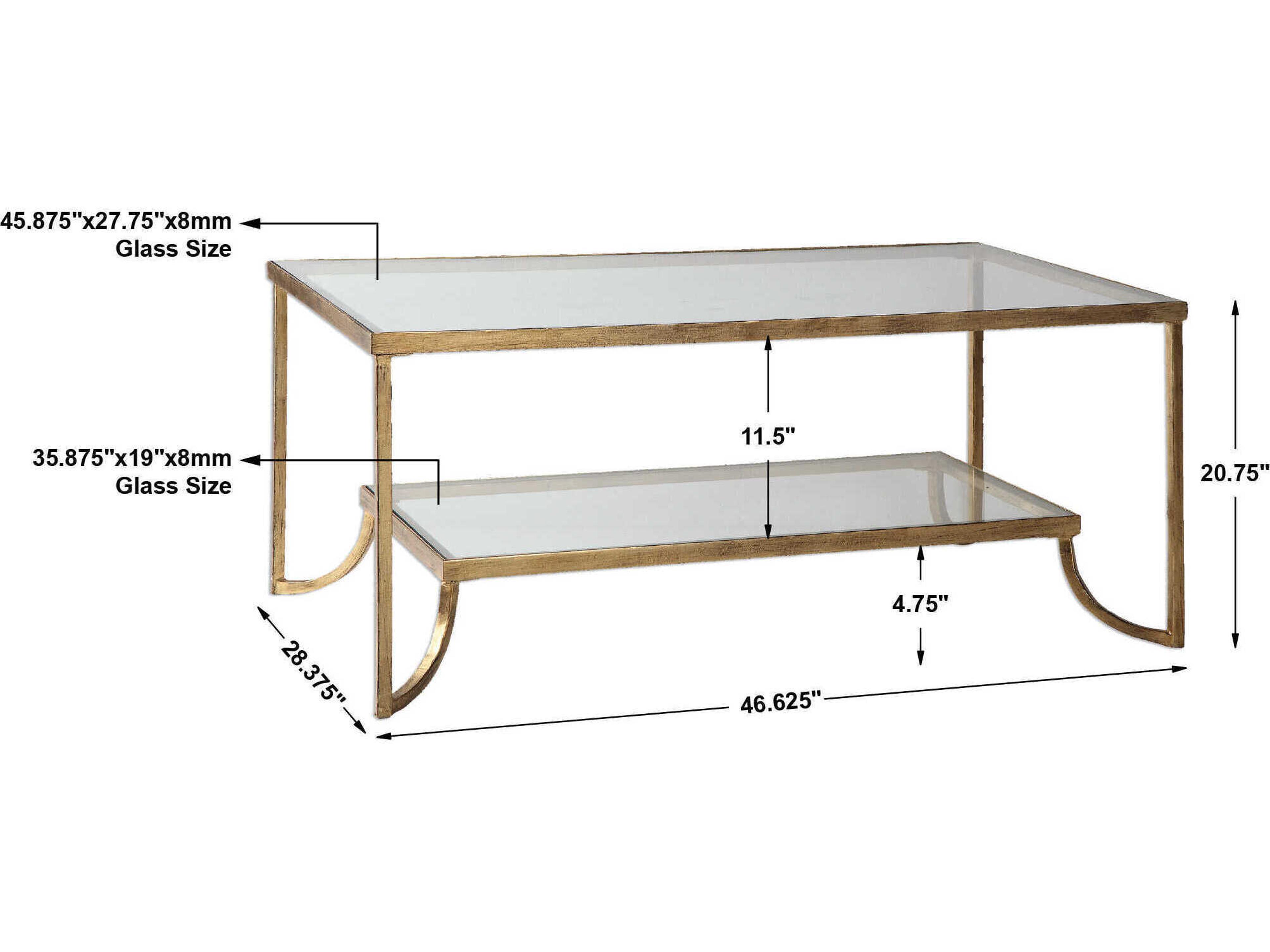 Uttermost Katina Rectangular Glass Lightly Antiqued Gold Leaf Coffee Table