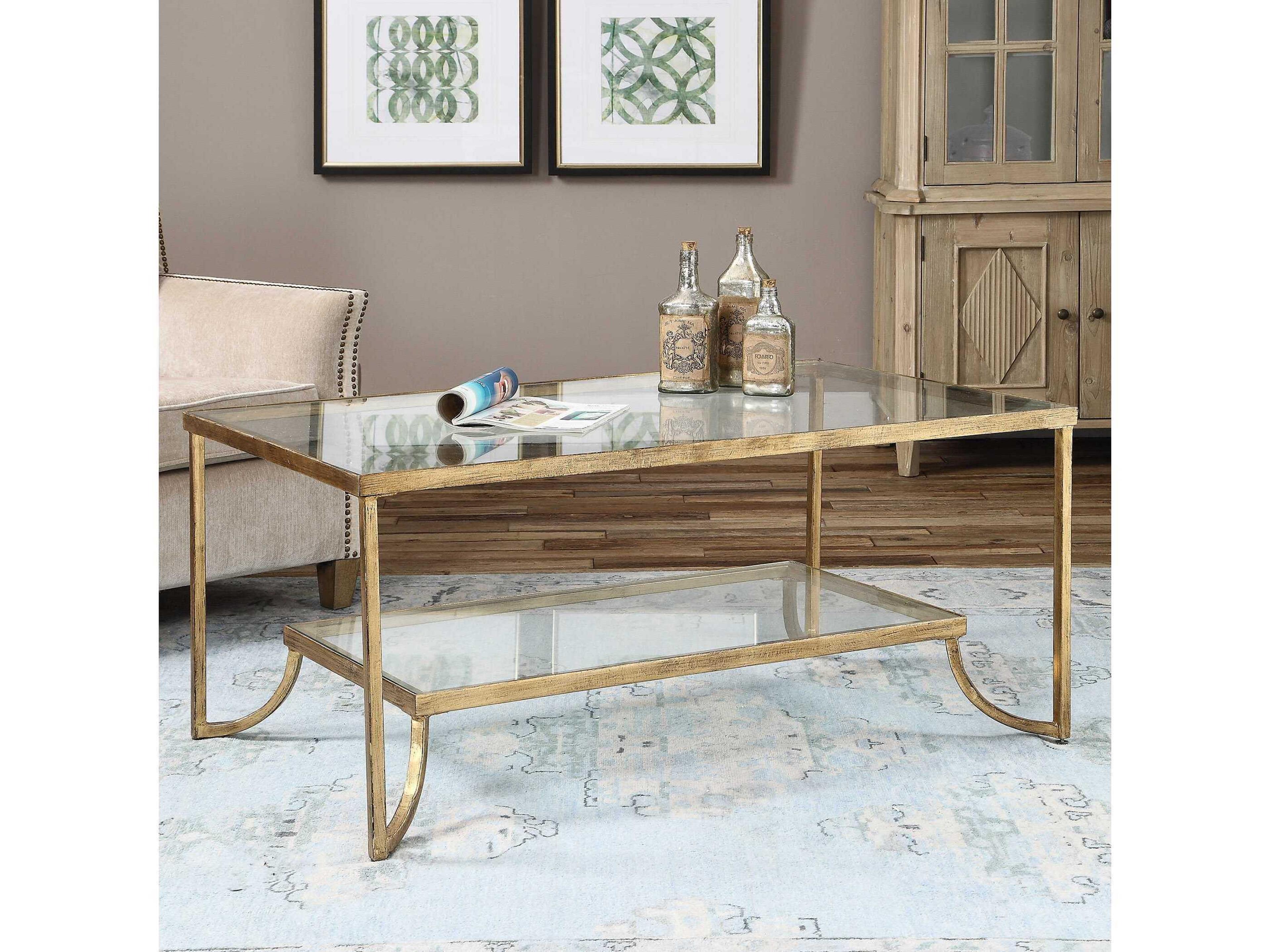 Uttermost Katina Rectangular Glass Lightly Antiqued Gold Leaf Coffee Table