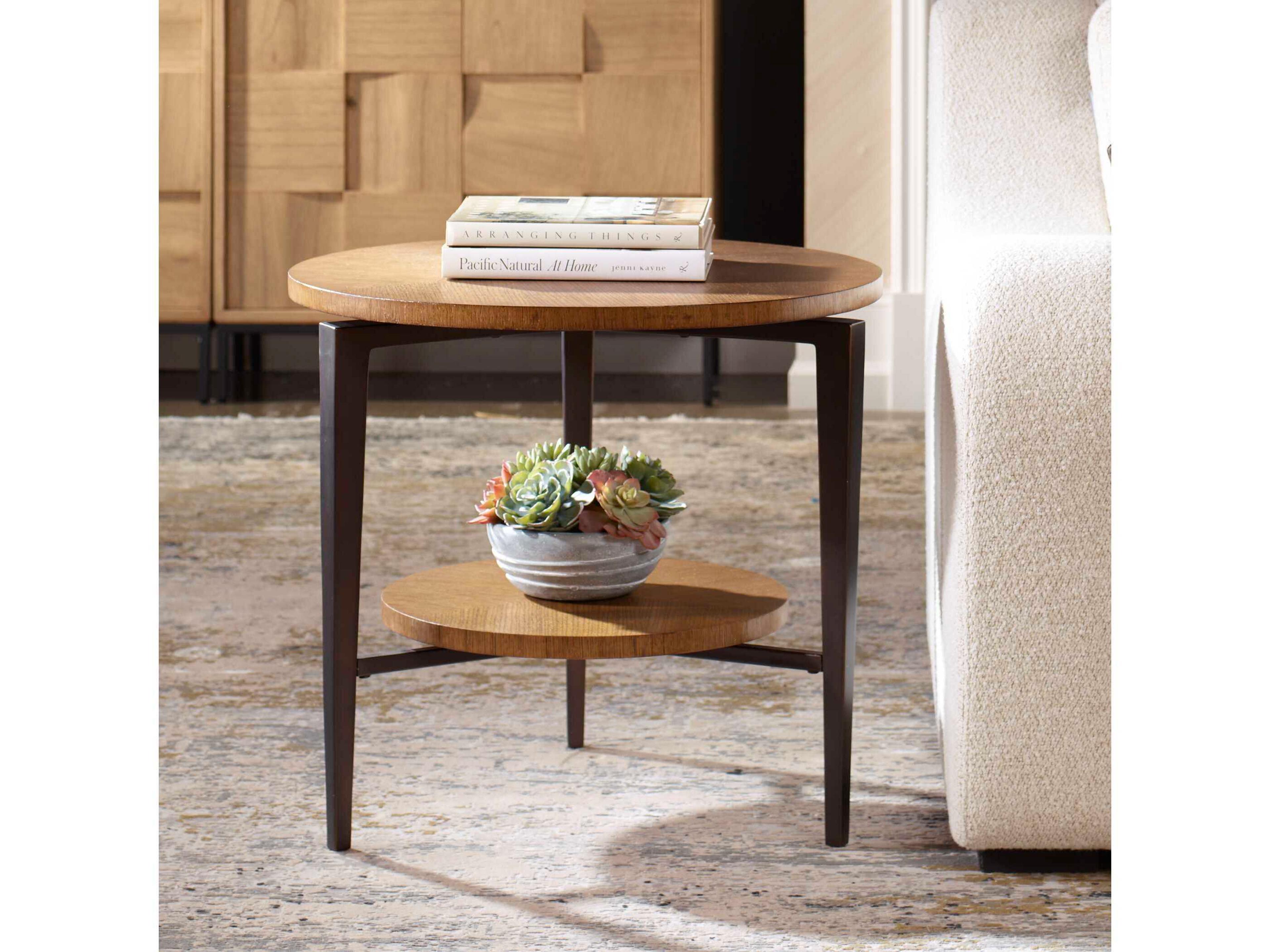 Uttermost Loddon Round Wood Brown Dark Bronze End Table
