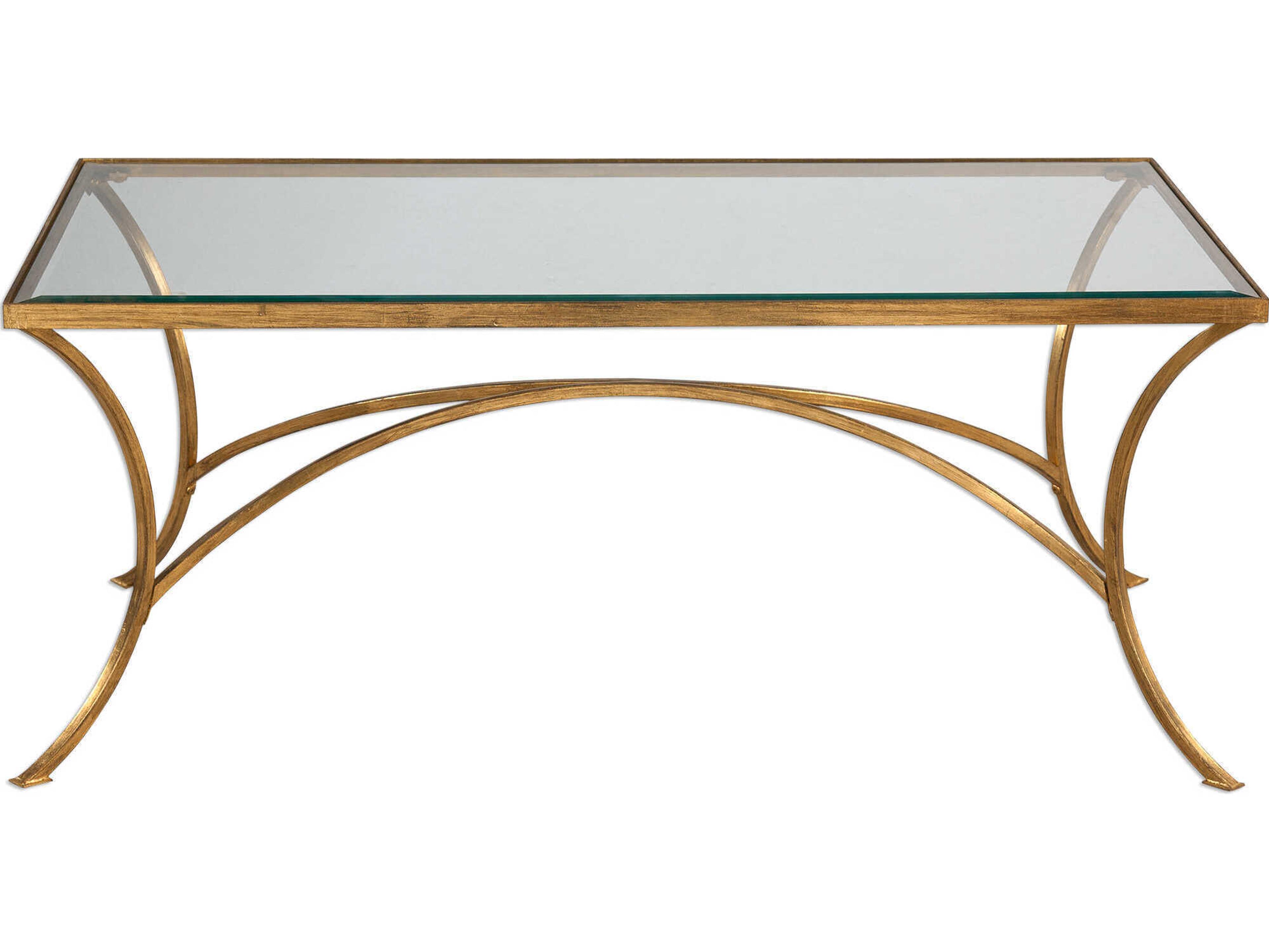 Alayna Rectangular Glass Antique Gold Leaf Coffee Table